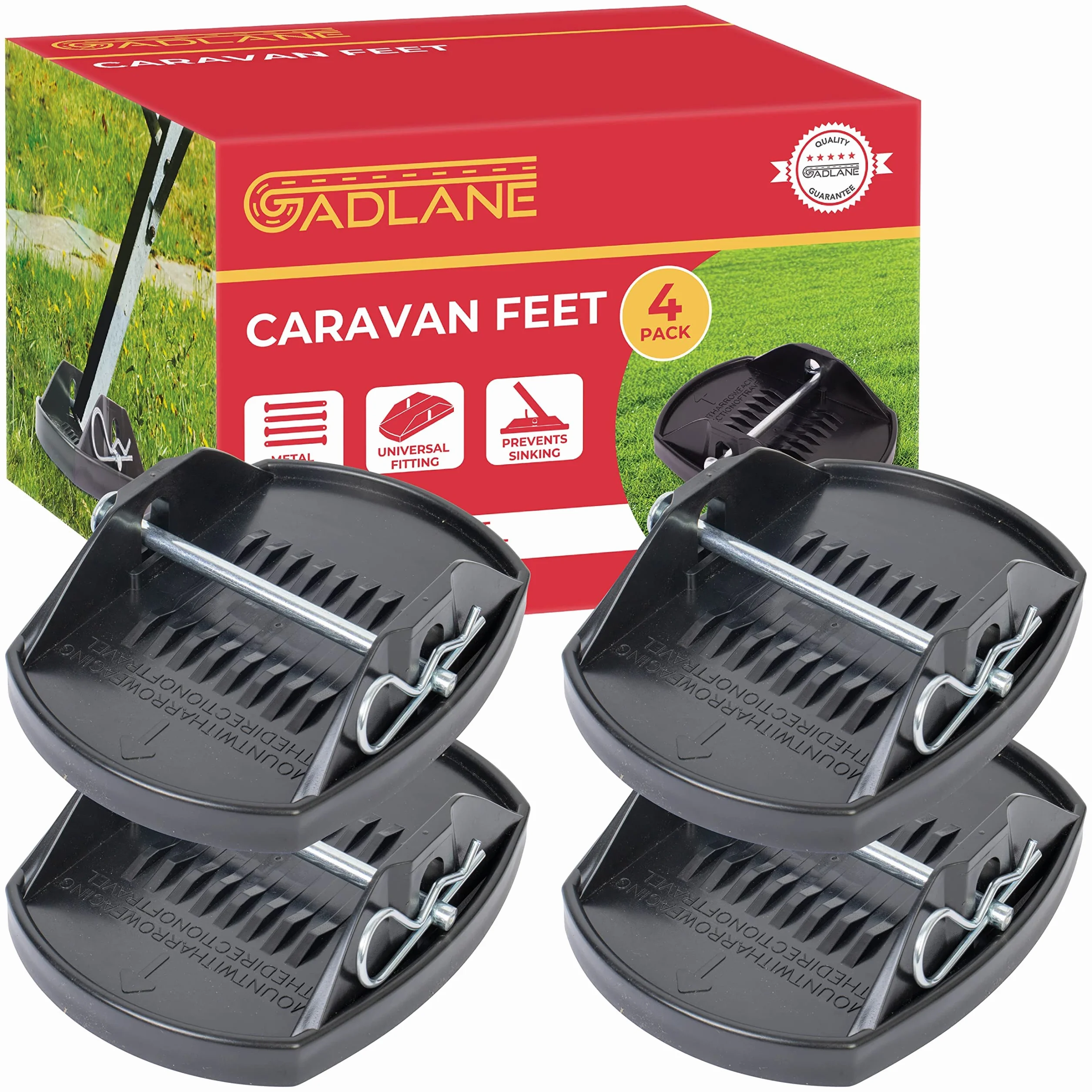GADLANE Lot de 4 Patins Robustes pour cric de Caravane - Idéal pour stabiliser et empêcher Les Pieds de la Caravane de s'enfoncer dans Un Sol Mou (Pas d'outils nécessaires) - Lot de 4