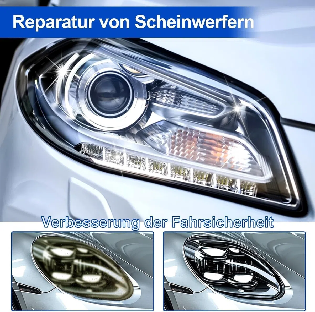 Générique Renovateur Phare Voiture/Moto,Liquide Restaurateur pour Phares Opacifiés Jaunis Ou Rayés,Nettoyant Réparateur Automobile (200ML)