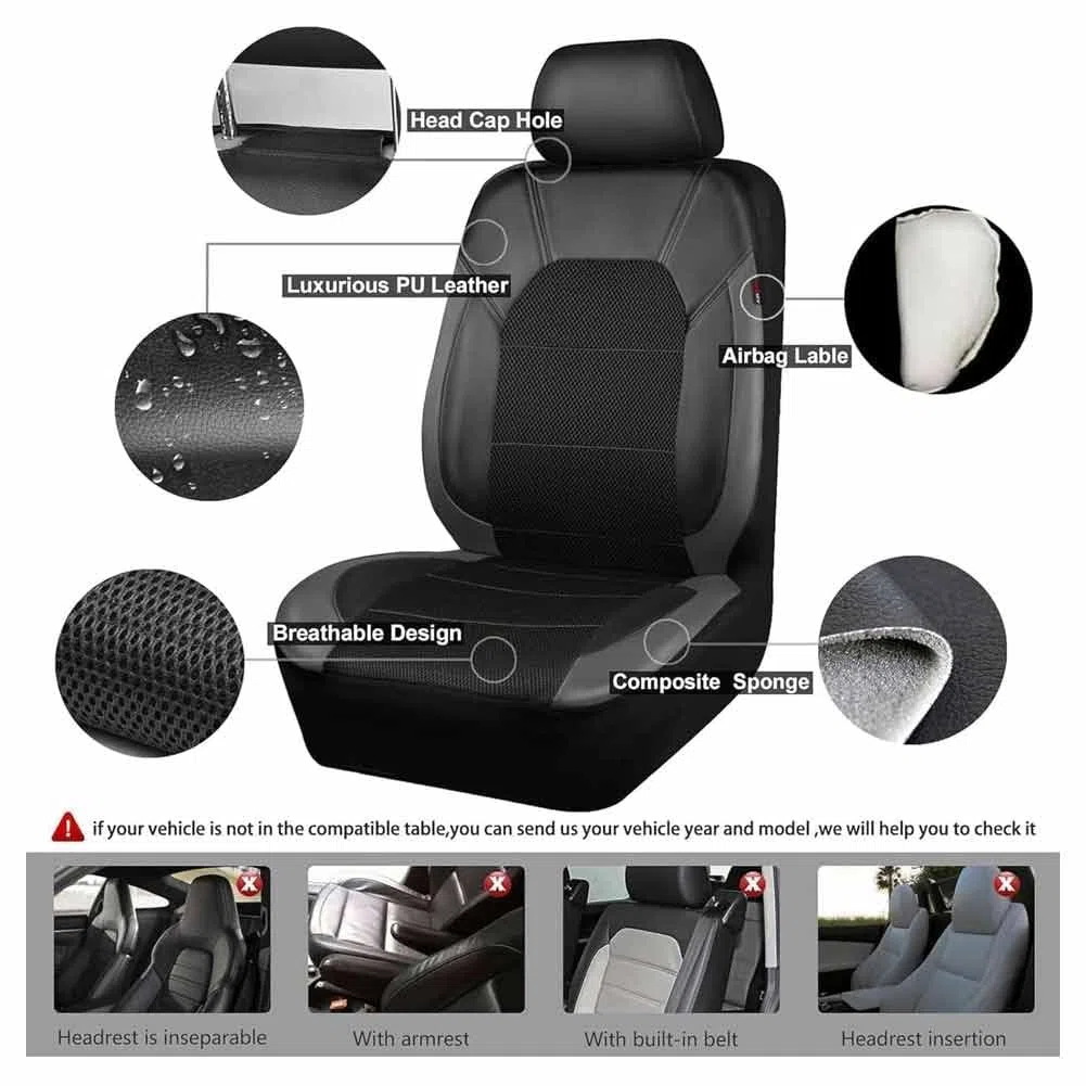 2pcs Housses Siège Avant Voiture pour Renault Kangoo II 2007-2021, Cuir PU Housse Siege Respirant Coussins Couvre Protection Sièges Accessoires,A/Black