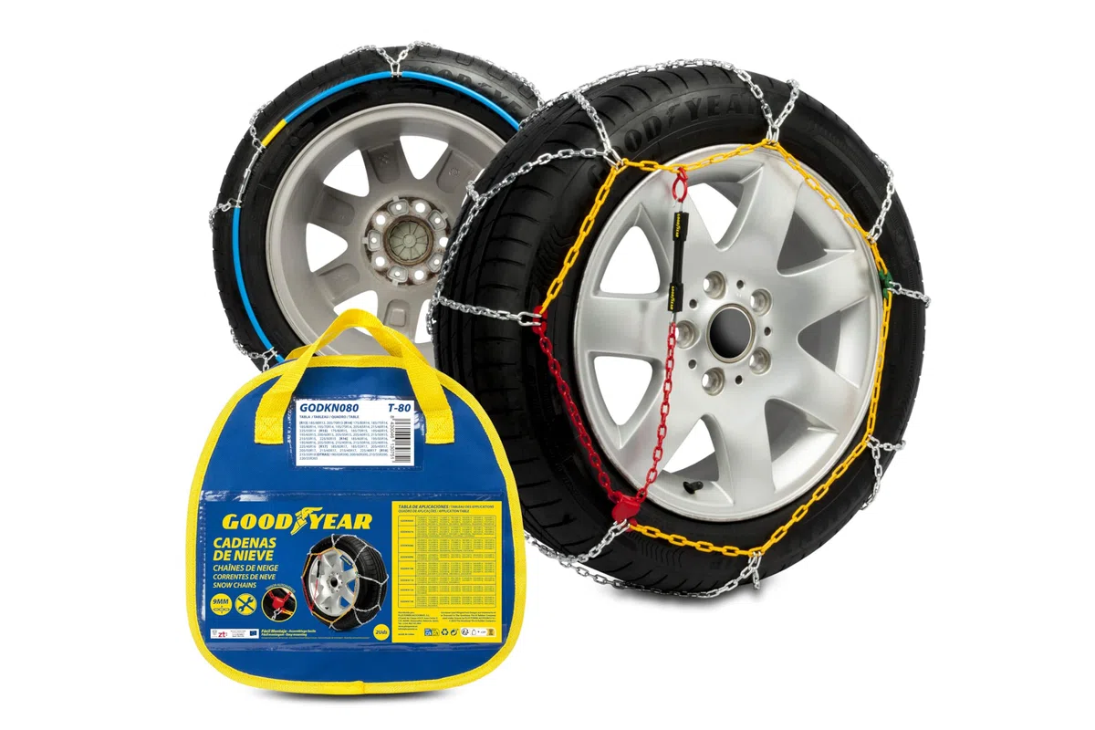 Goodyear Jeu de 2 Chaînes à Neige en Métal de 9 mm pour Voiture Taille 80 avec Tendeur Automatique Goodyear