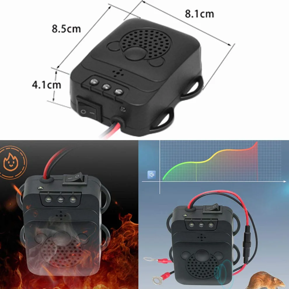 Grunda Répulsif Ultrason pour Voiture - Fréquence à ultrasons 12 kHz - 25 kHz - Connexion à une batterie de voiture 12 V - Protection contre les martres - Répulsif animaux - Avec 3 LED flash