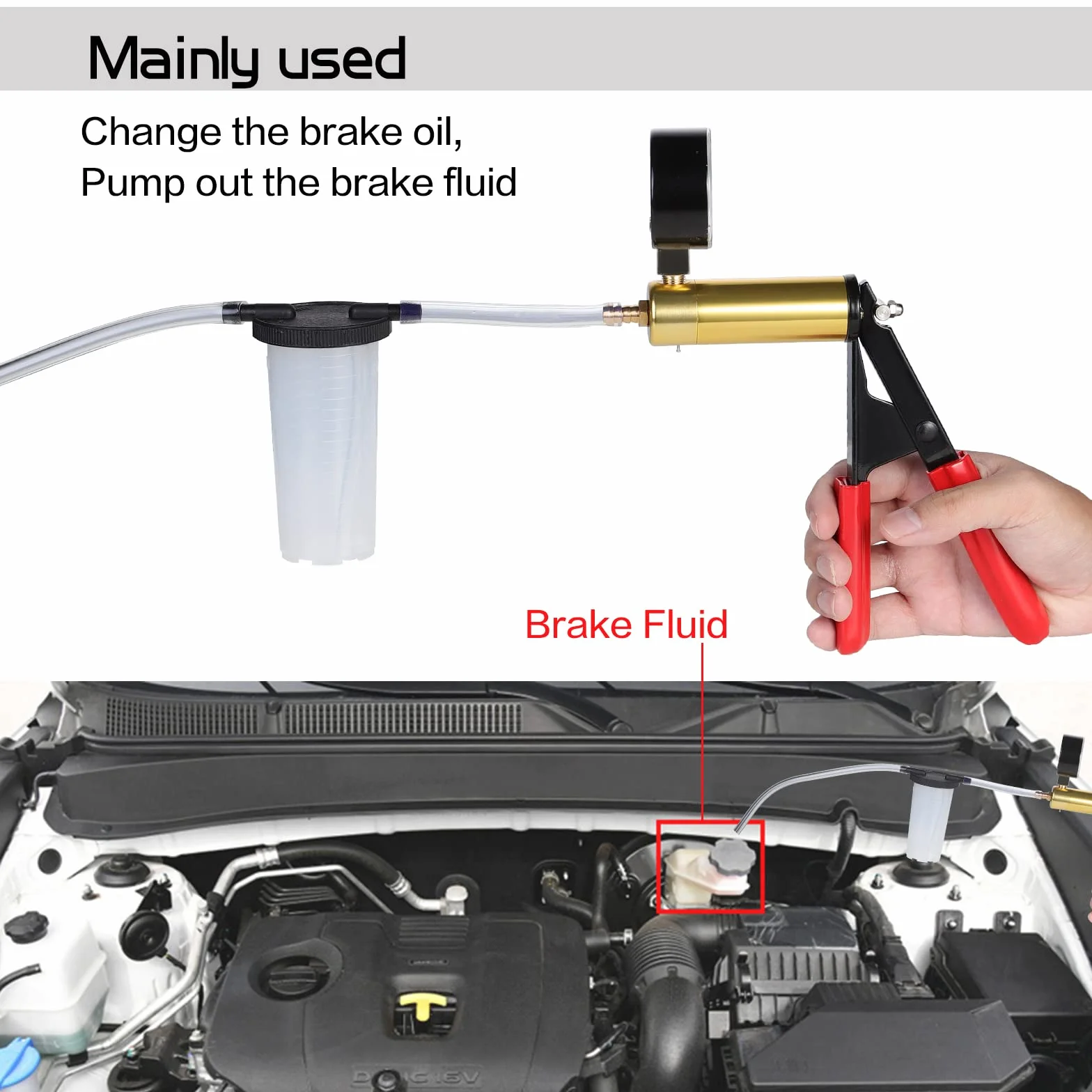 Pompe Manuelle à dépression, Purgeur Liquide de Frein Testeur à Vide, Pompe à Vide Testeur de Vide de Frein Kit Vide Kit Outil de Réparation pour Voiture camions et Motos