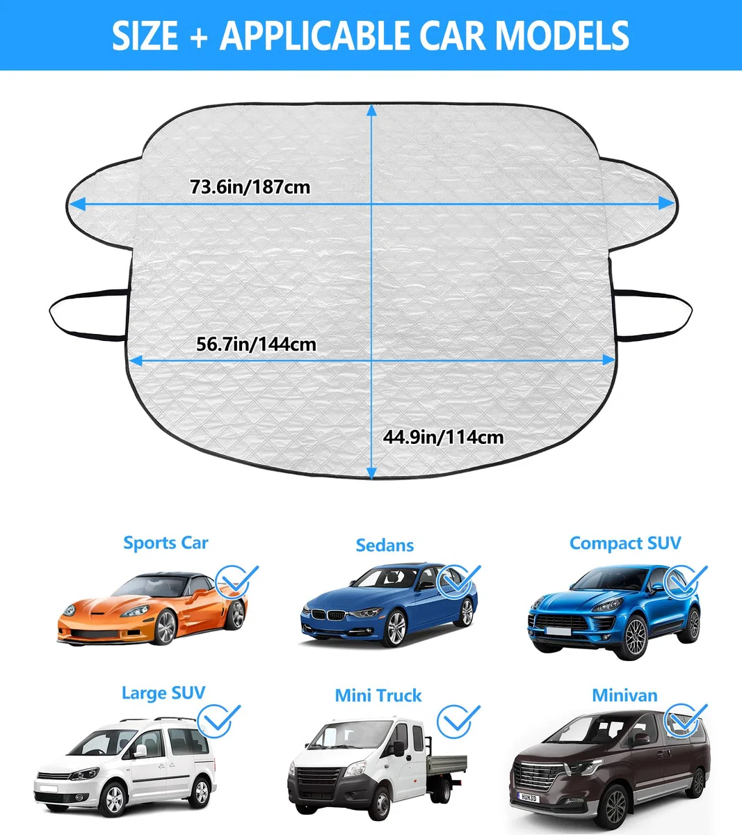 BLAZOR Couverture Pare Brise Voiture, Bâche Pare Brise Protection, Pare-Soleil Anti Givre Neige Anti Glace UV Soleil, Couverture Repliable Universelle pour la Plupart des Voitures et SUV