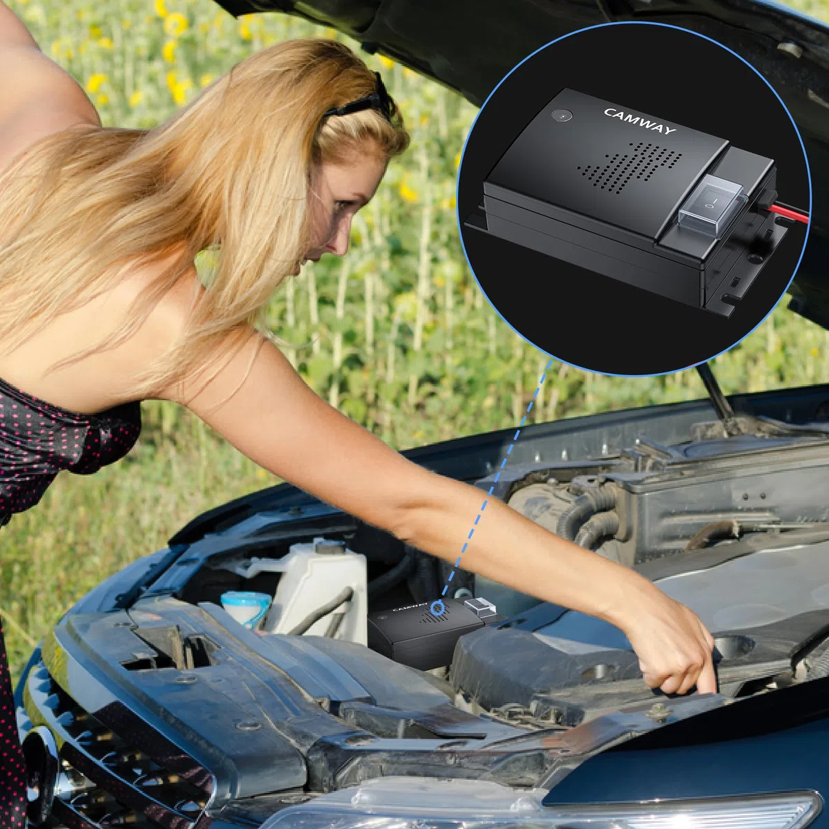 CAMWAY Répulsif Ultrason Souris pour Voiture DC 12V Répulsif Ultrason Rongeur Connexion à La Batterie de Voiture avec Voyants de Travail Nouvelle Version Ligne d'Extension 50cm Nouveau (2)