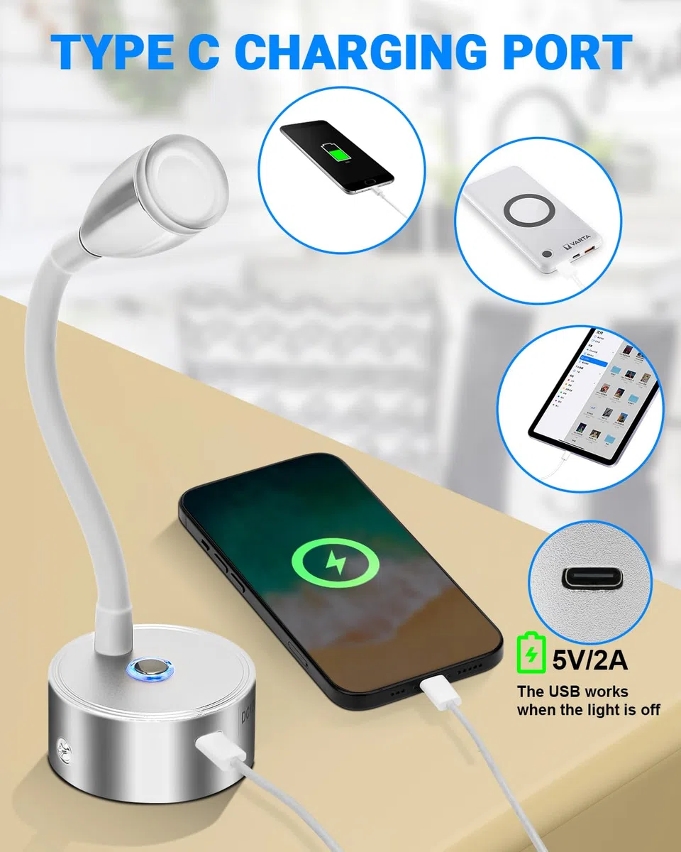 SUPAREE Lampe 12V LED Caravane Lampe 12V Camping-car avec USB Éclairage 12V LED Camping Car Col de Cygne avec Prise USB C Interrupteur Tactile 3000K Acrylique 2Pcs