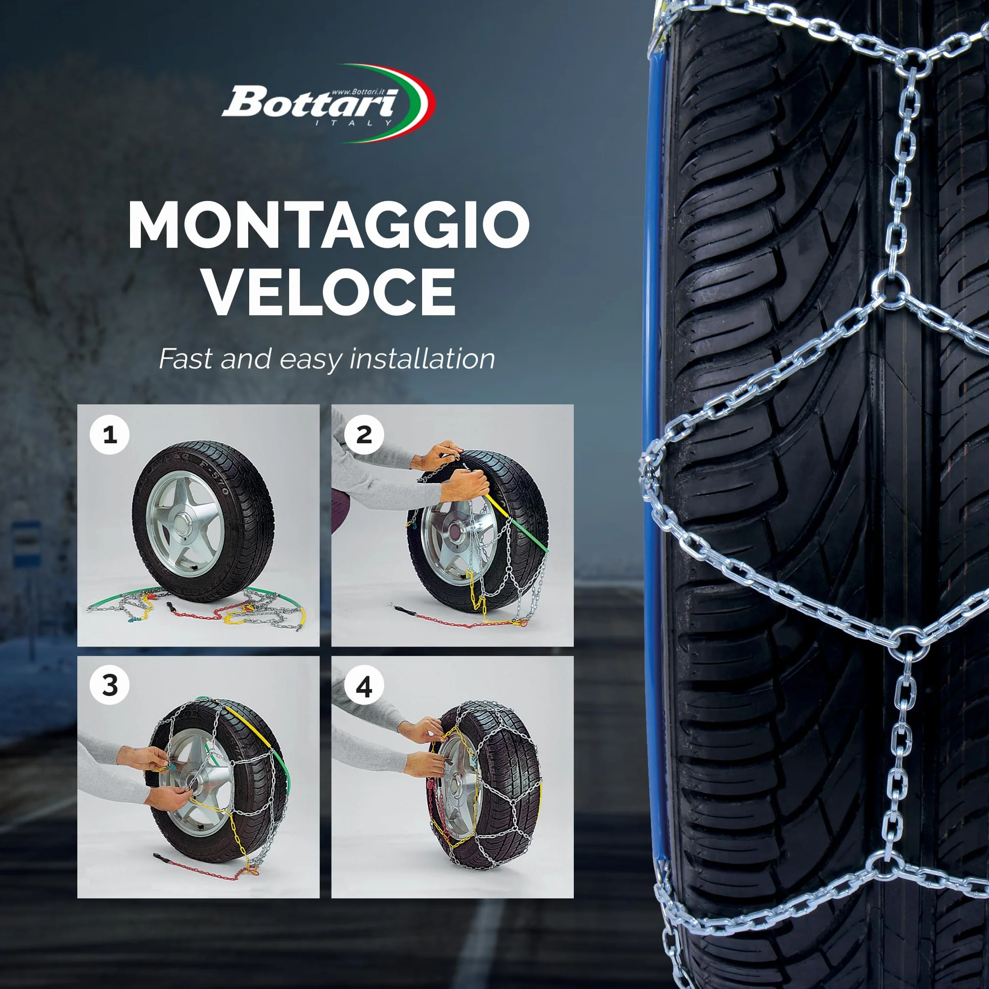 Bottari [Goodyear] 18833 "Rapid T2" Chaines à neige 9 mm, Taille 130, Compatibles ABS et ESP