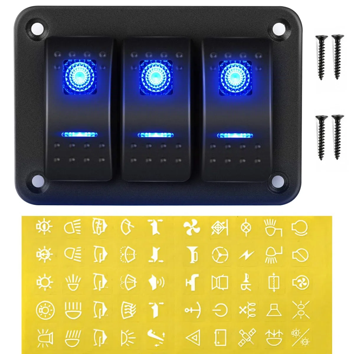 Gebildet 12V/20A, 24V/10A, 3 Gang Panneau en Aluminium Bascule Tableau de Bord Lumière LED, 5 Broches Marche/Arrêt Pré-Câblé Support de Commutateur à Bascule pour Voiture Automobile Bateau Marin