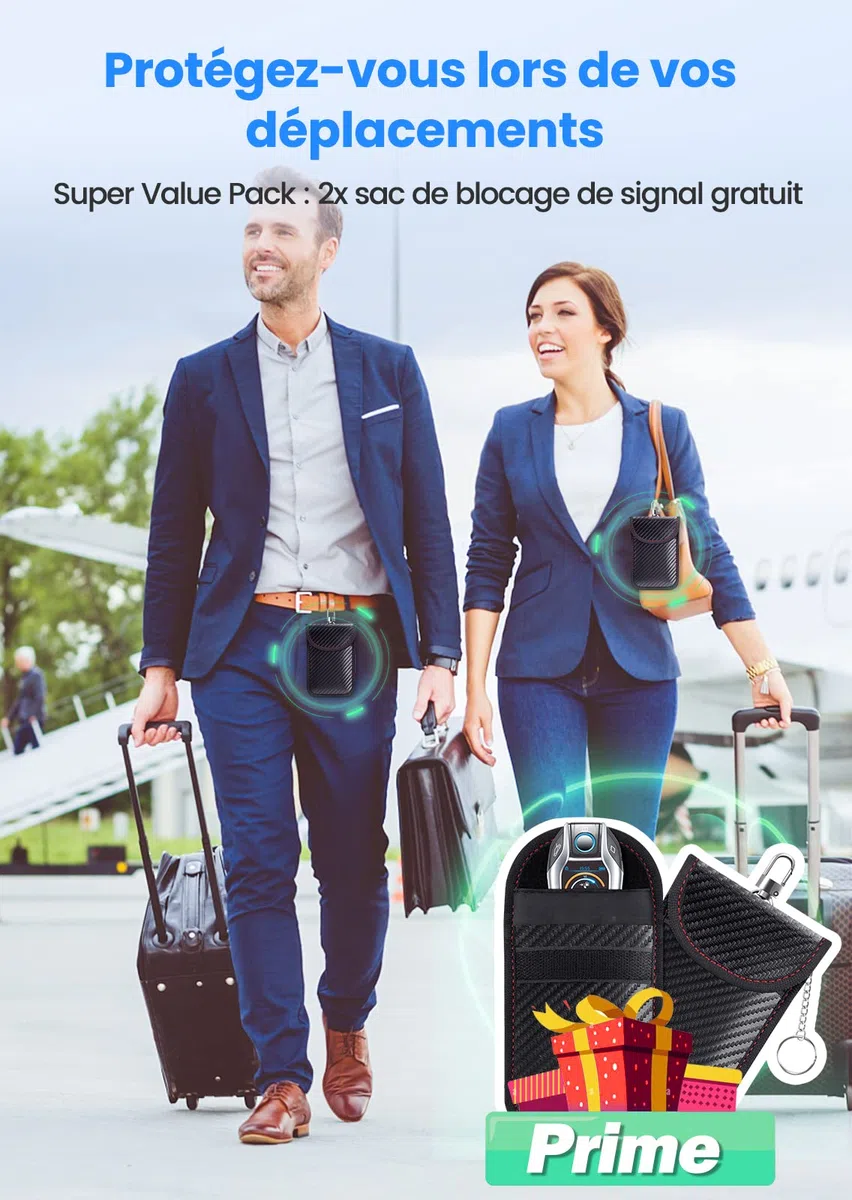 Boîte Anti RFID Clé Voiture Ensemble avec Etui RFID, Boitier Blocage Signal RFID Protection de Sécurité Clé Télécommande Voiture Keyless Go Contre Piratage à Distance Noir (Noir L)