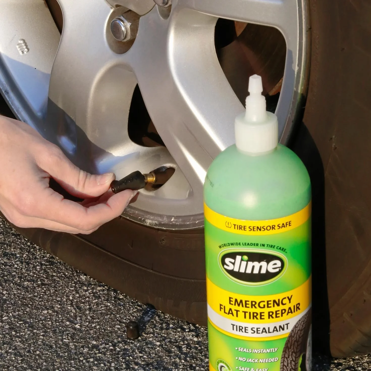 Slime SDS-500/06-IN, Produit Anti-crevaison, Réparation d’Urgence, pour Voitures, Scooters et Autres Véhicules Routiers, Non Toxique, Écologique, Flacon de 473 ml