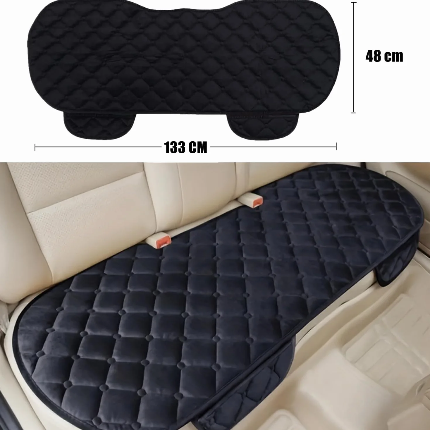 Coussin de Siège de Voiture Housse de Siège Housse en Velours pour Arrière Chaise Siège Avant Véhicule Housse Protection Tapis Protection pour Animaux Compagnie (1 Siège Arrière, Noir)