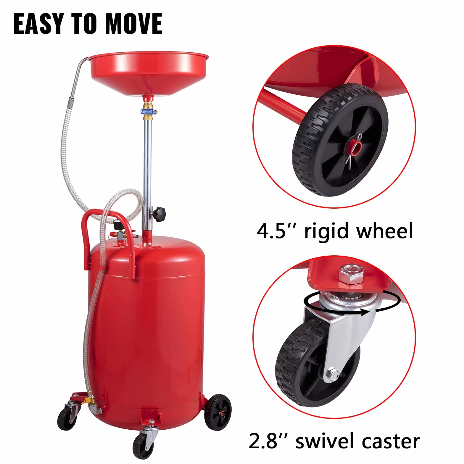 VEVOR Réservoir de vidange d'huile usagée, 80 L, récipient de vidange d'huile Portable, Drainage de Transfert de Carburant Fluide, Hauteur d'entonnoir réglable, avec Roue pour Retrait Facile d'huile