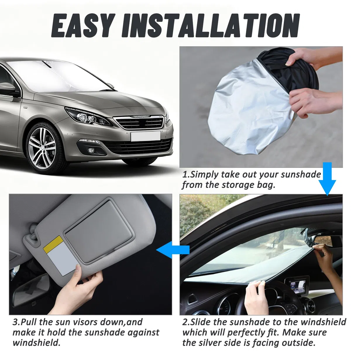 D-Lumina Pare-Brise Pare-Soleil pour Peugeot 308 (2008–2015) Accessoires, Protecteur de Protection de Pare Soleil Voiture Contre Les Rayons UV, Pliable et Portable