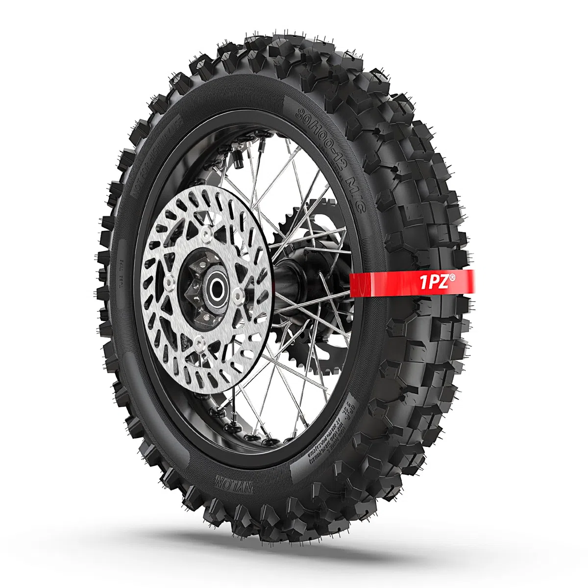 1PZ FR8-LD0 Roue Arrière Complète 3.00-12 80/100-12 Pneu + Jante Pré-Monté pour Scooter 50-160cc (compatible avec Honda Zoomer/Yamaha BW's) & Dirt Bike/Pit Bike - Remplacement Direct (Type 12 Pouces)
