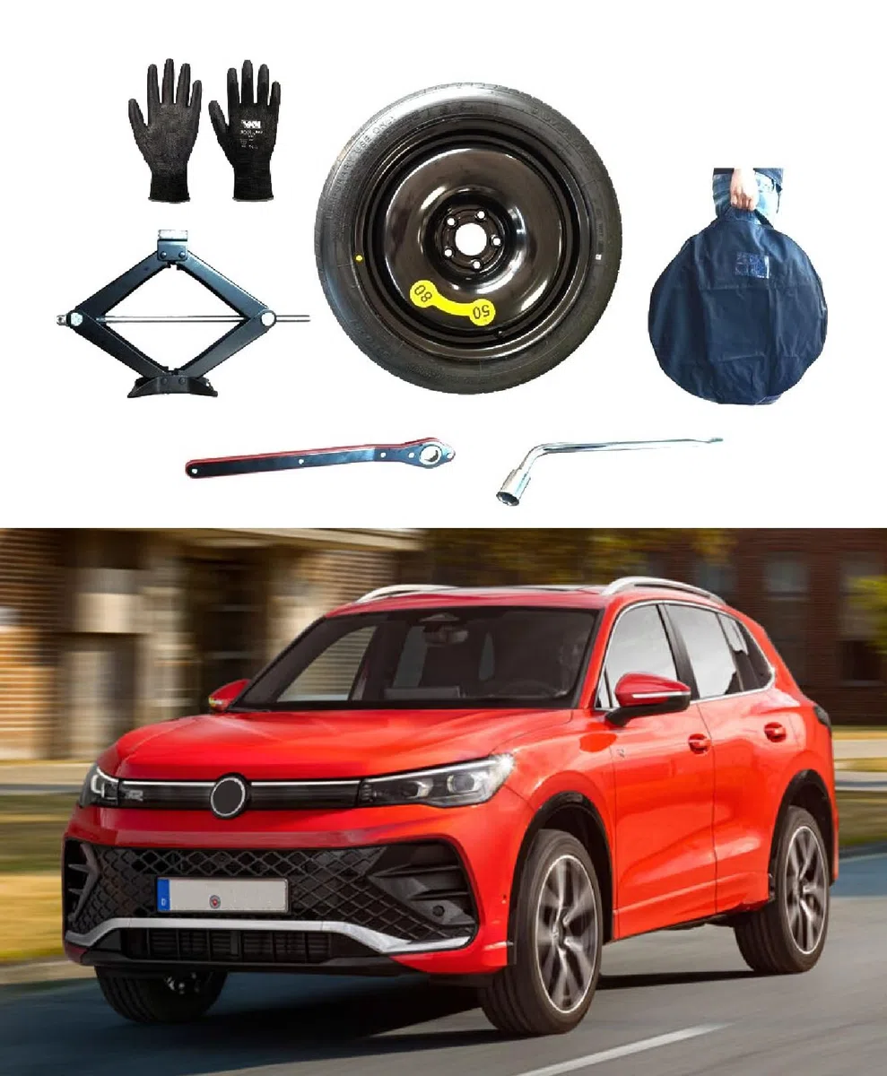 Kit roue de secours 18" compatible avec Volkswagen Tiguan avec cric, clé, gants et sac