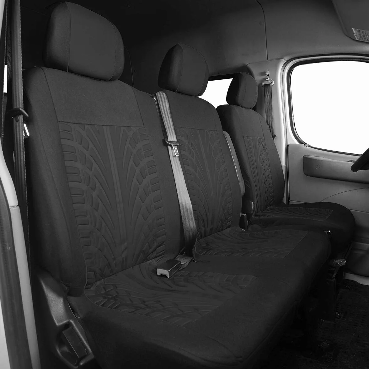 TOYOUN Housses de Sieges Universelles, Housse Couverture Couvre Sieges pour Camion Camionnette Van Bus pour conducteur et Passager 2 + 1, Housses de siège Avant Simple et Double, Impression 3D, Noir