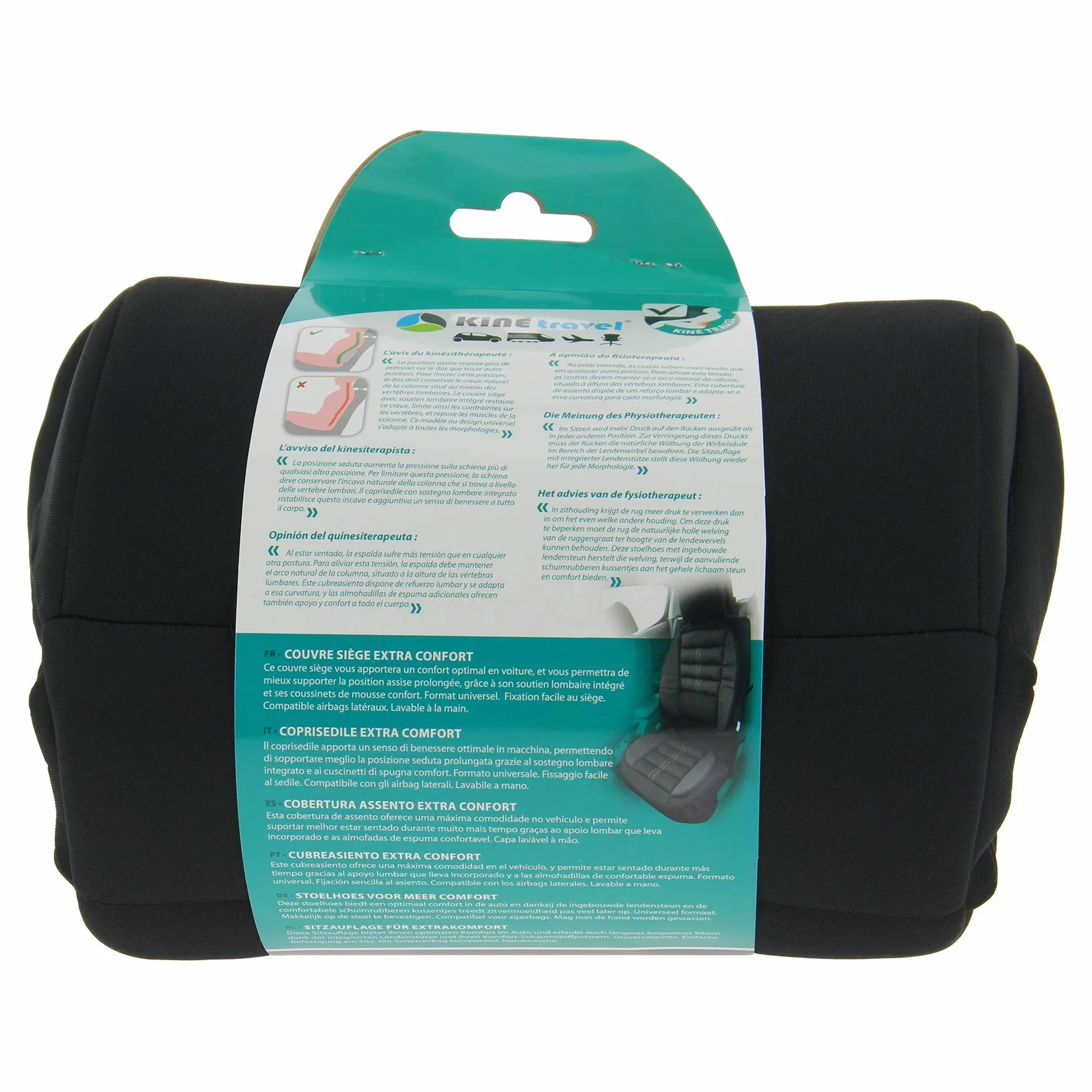 Kine Travel 169822 Voiture Couvre-Siège Ergonomique Confort Intégral - approuvé par un Kinésithérapeute, Noir