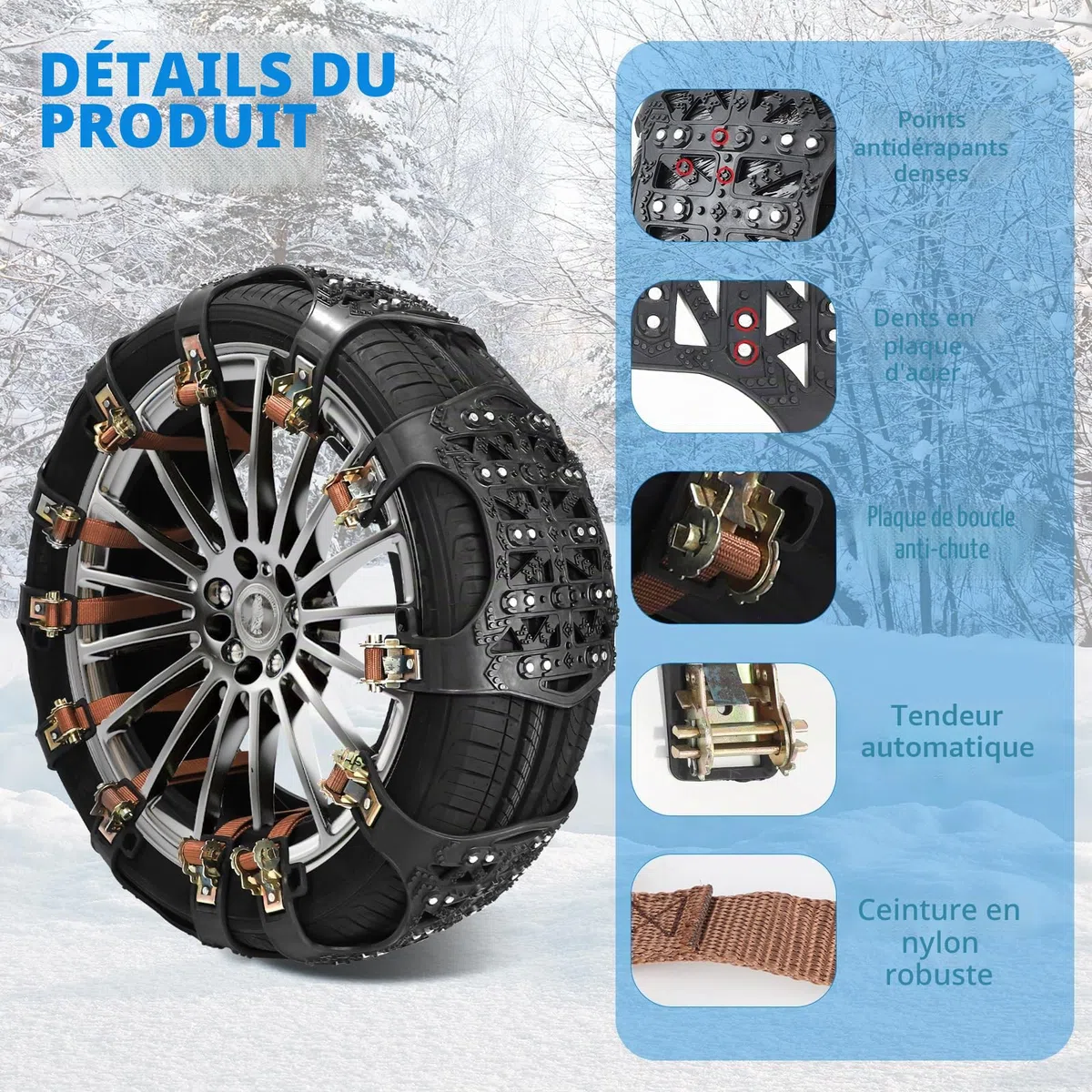 DBREAKS Chaînes à Neige, 6 pièces Chaine Neige, Chaine Voiture Neige Universelles, 165-275MM Chaînes à pneus pour Largeur, Chaînes de sécurité d'hiver Pour Pneus (Noir)