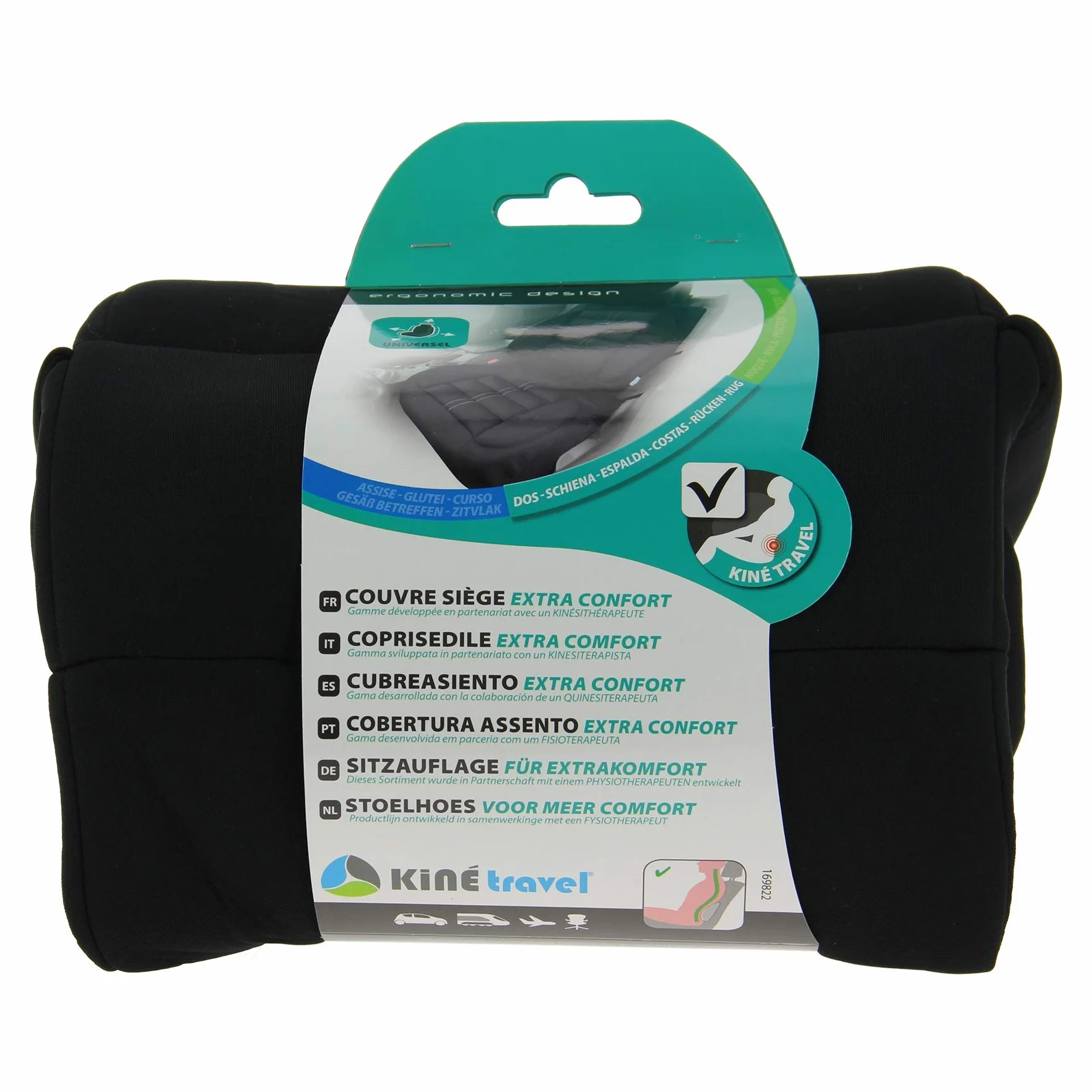 Kine Travel 169822 Voiture Couvre-Siège Ergonomique Confort Intégral - approuvé par un Kinésithérapeute, Noir