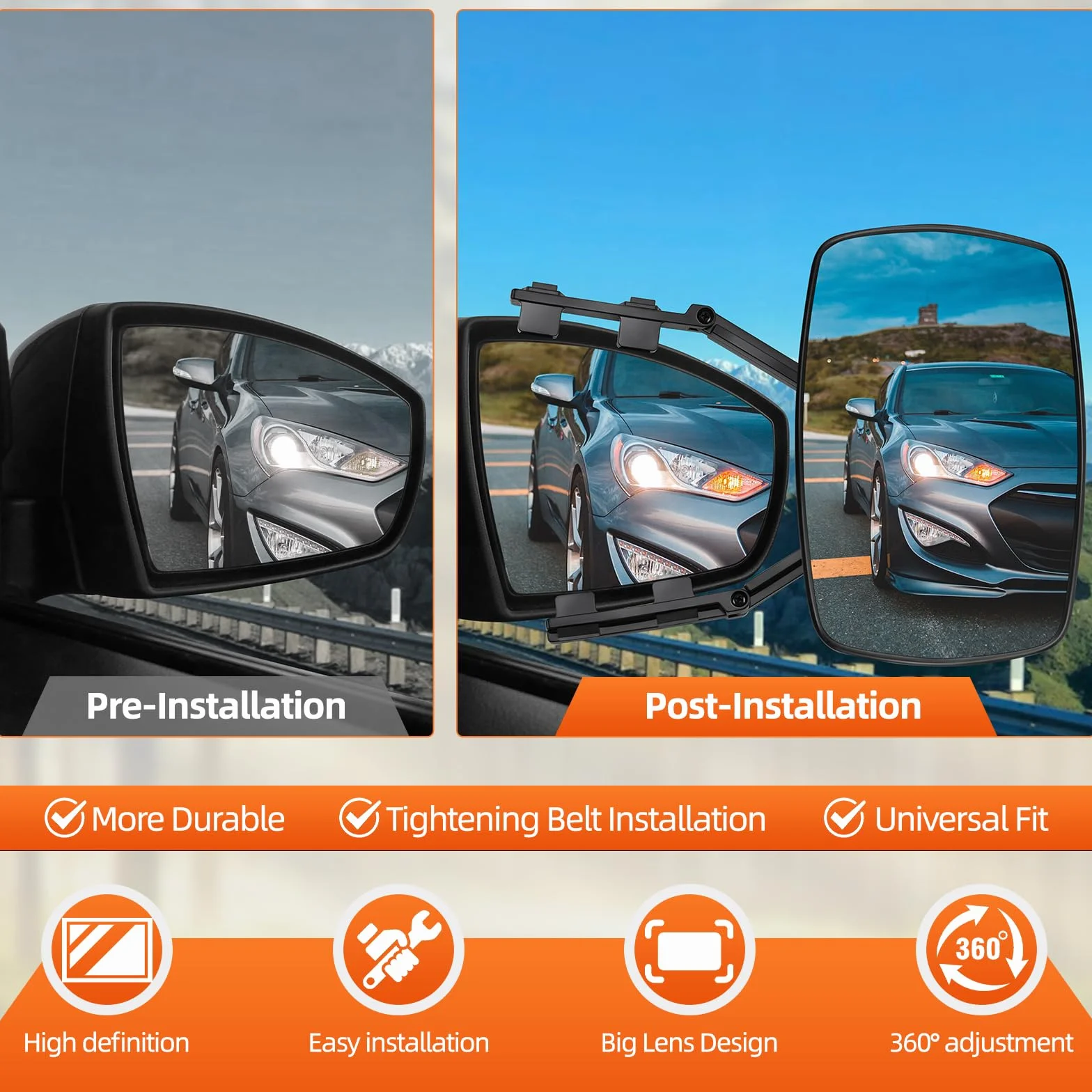 KAOLALI 2pcs Rétroviseur de remorquage Voiture Rétroviseurs de Remorquage de Caravane, Rétroviseur d'extension Extérieurs Réglable pour Camping-Car, Caravane, RV, Fourgons