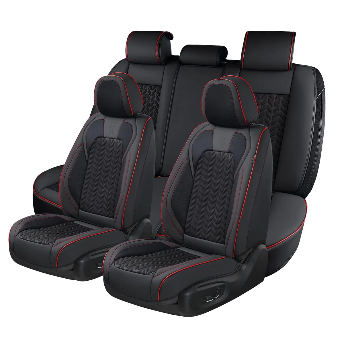 Coverado Housse de siège Voiture Cuir, Respirant Protection Siege Voiture Universelle pour 5 Places avec Soutien Lombaire, Ensembles de Housses de siège imperméable pour berline SUV Pick-up