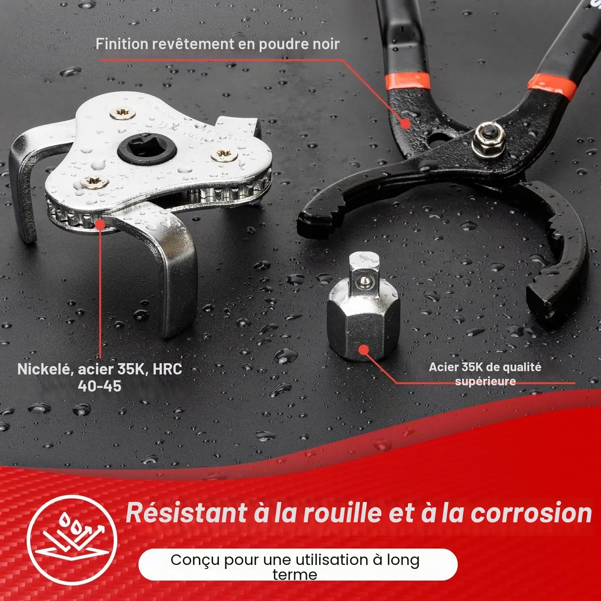 Shall Jeu de clés pour filtre à huile, pince à filtre à huile de 30,5 cm, outil à 3 mâchoires pour retirer la clé de filtre à huile réglable, filetage intérieur 1/2" vers filetage extérieur 3/8"