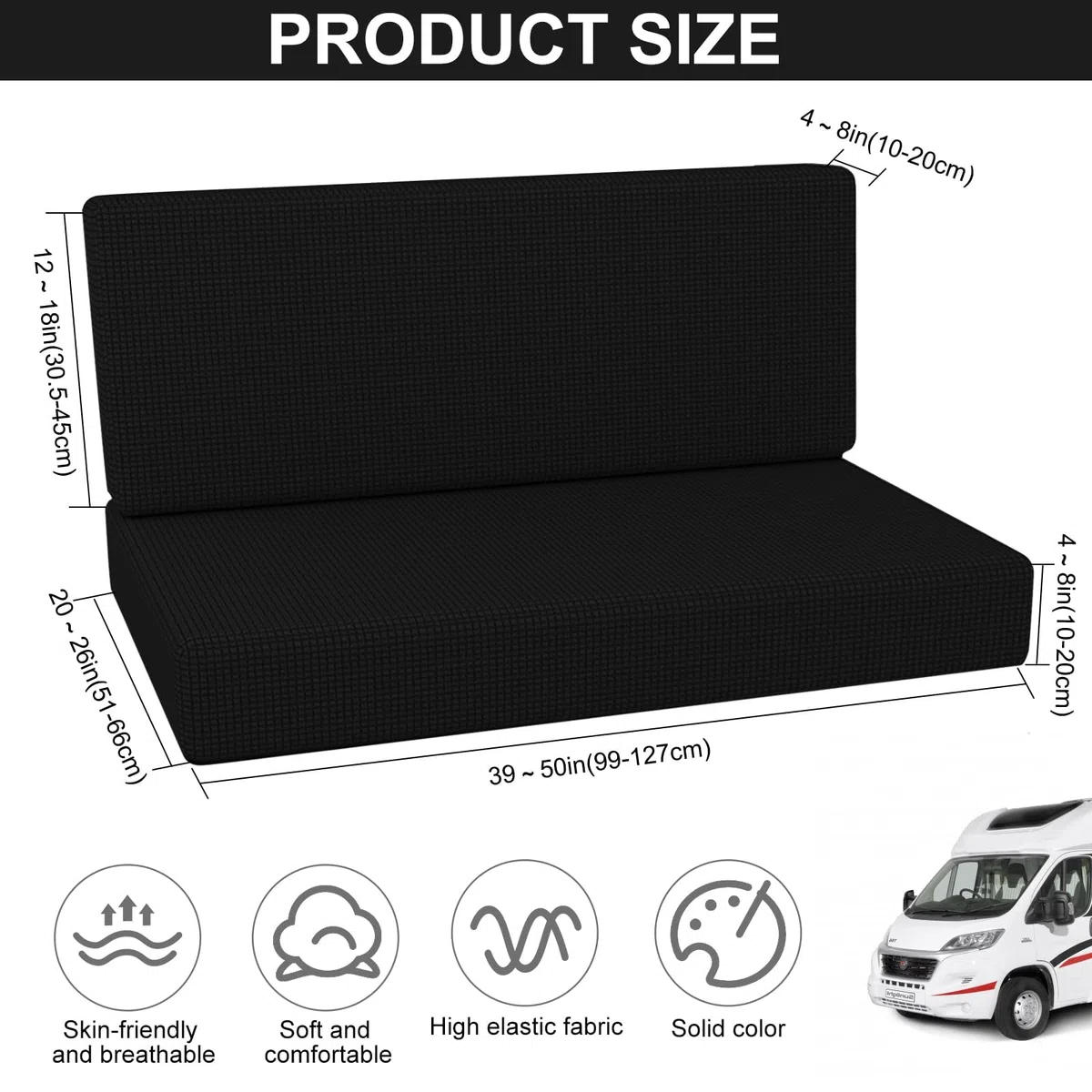 MeYuxg Housse Banquette Camping Car(1 Set),Extensibles RV Housses de Coussin, Housse Siege Camping Car, Coussin de Caravane Antidérapante, Convient aux Restaurants de Camping-Car（Noir