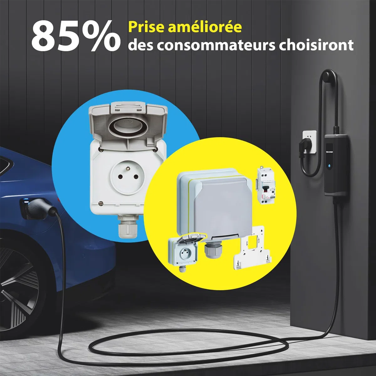 bokman Chargeur Voiture Electrique, (16A, 3.68kW, 5m) Type 2 EVSE Portable Recharge Voiture Electrique Compatible avec Model 3, Model Y, EX30, XC60, Q4, MG4, 208EV et PHEVs