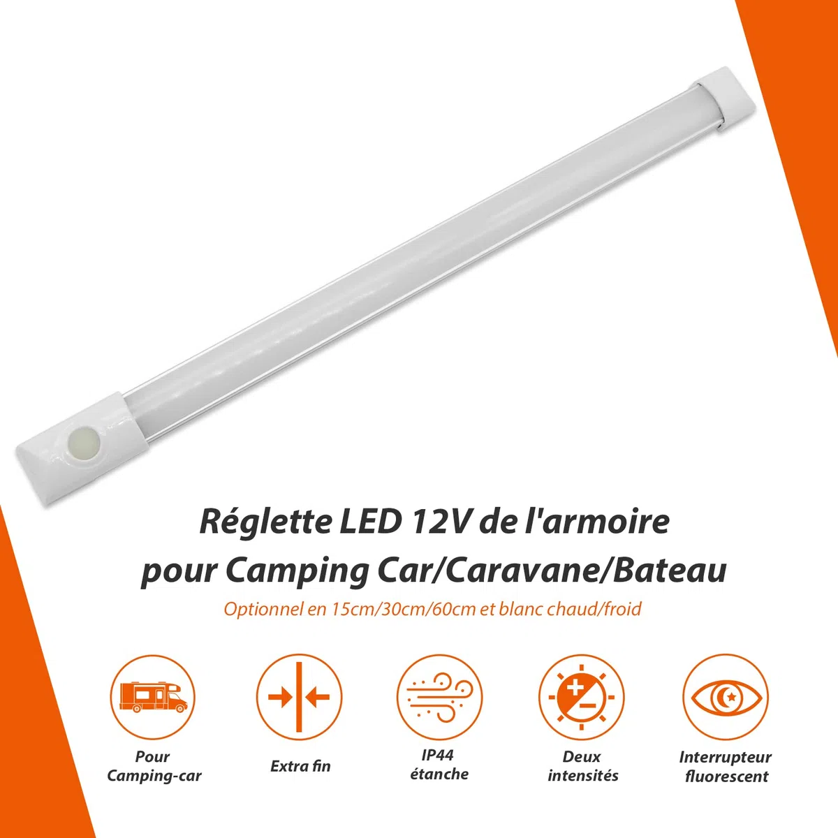 Dream Lighting Lumiere 12v Camping Car Reglette LED 30CM pour Caravane Van Camper Bateau Camion Eclairage Blanc Froid 6000K 390LM 5,6W Lampe 12v avec Interrupteur
