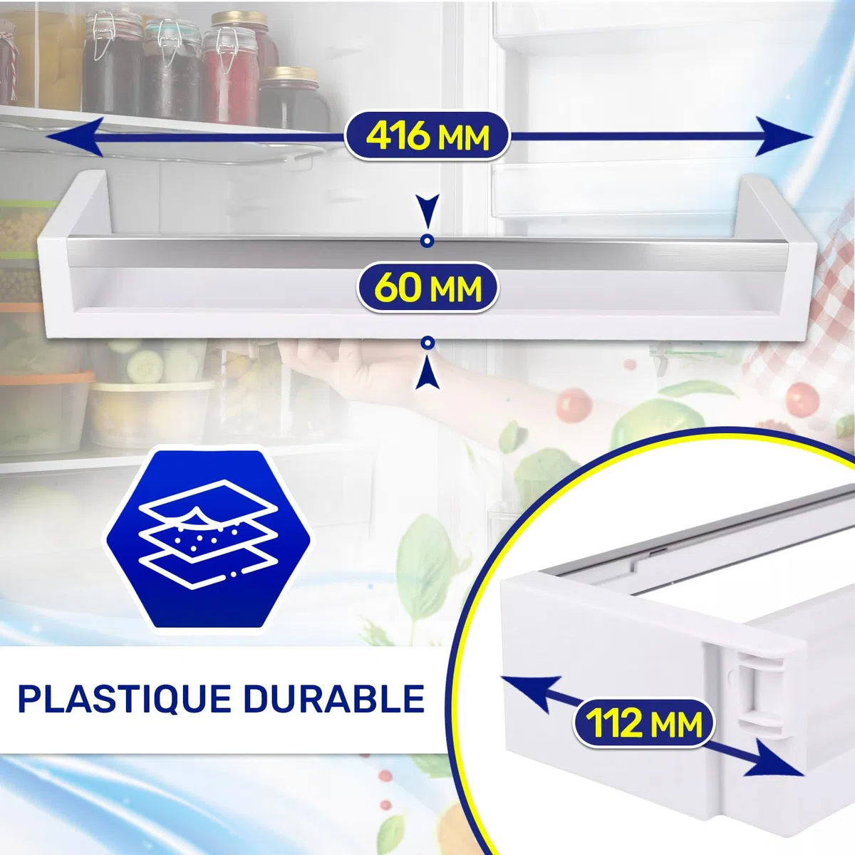 Balconnet Refrigerateur 416x112x60 mm avec le Code Original 7438890 pour Liebherr - Garantie de 10 Ans - MONTERAL
