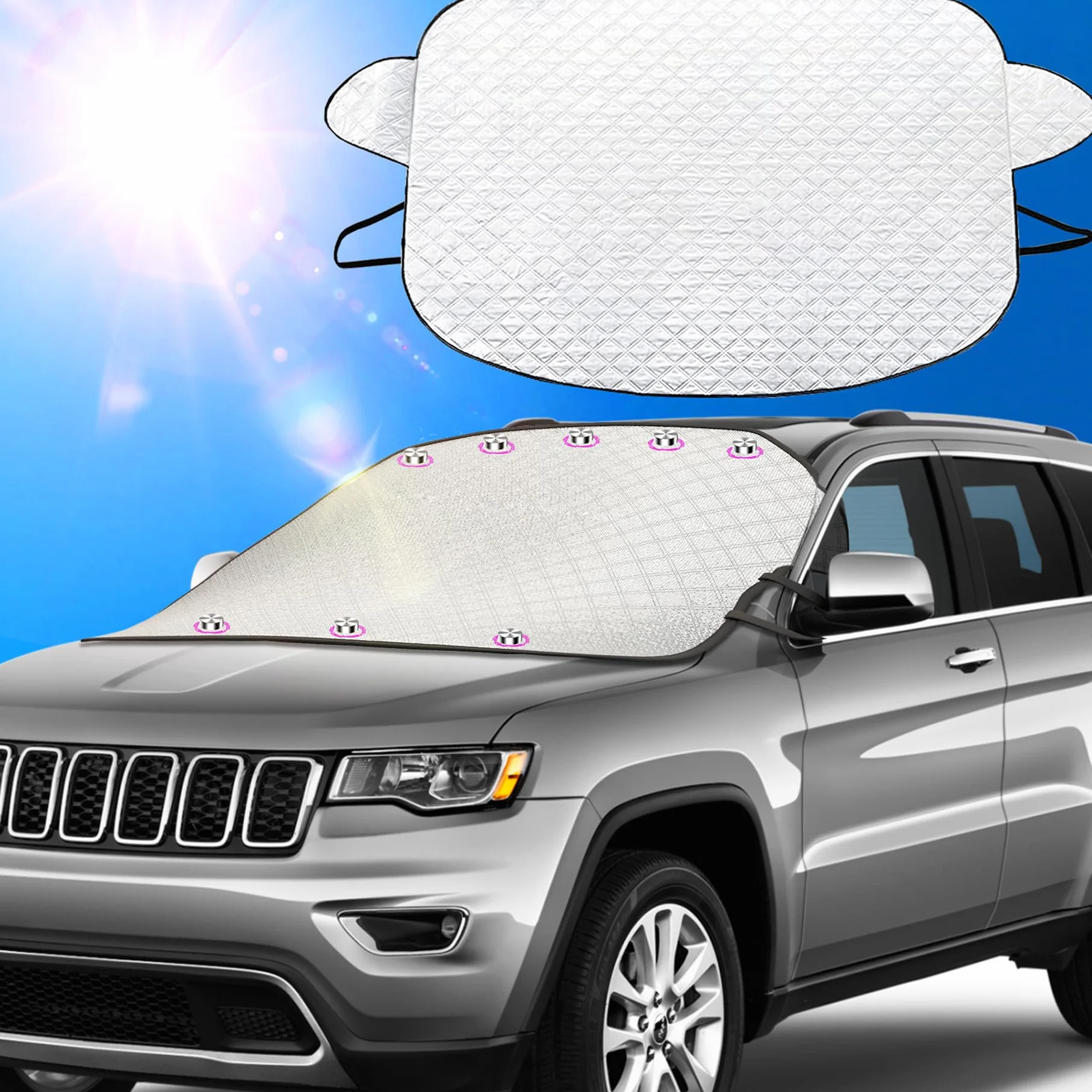 Couverture Pare Brise Voiture, Pare Soleil Voiture Pare Brise Avant, Ultra épaisse Pare Soleil Voiture Contre Les Rayons UV et Chaleur Bloque Rayons UV Universelle pour Plupart des Véhicules