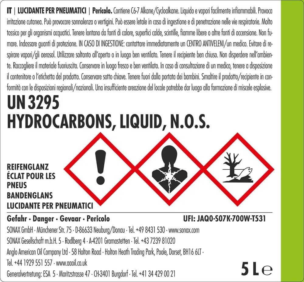 SONAX PROFILINE Éclat pour les pneus (5 litres) redonne aux pneus usés par les intempéries l'intensité de leur couleur et assure une brillance parfaite | Réf:02355000