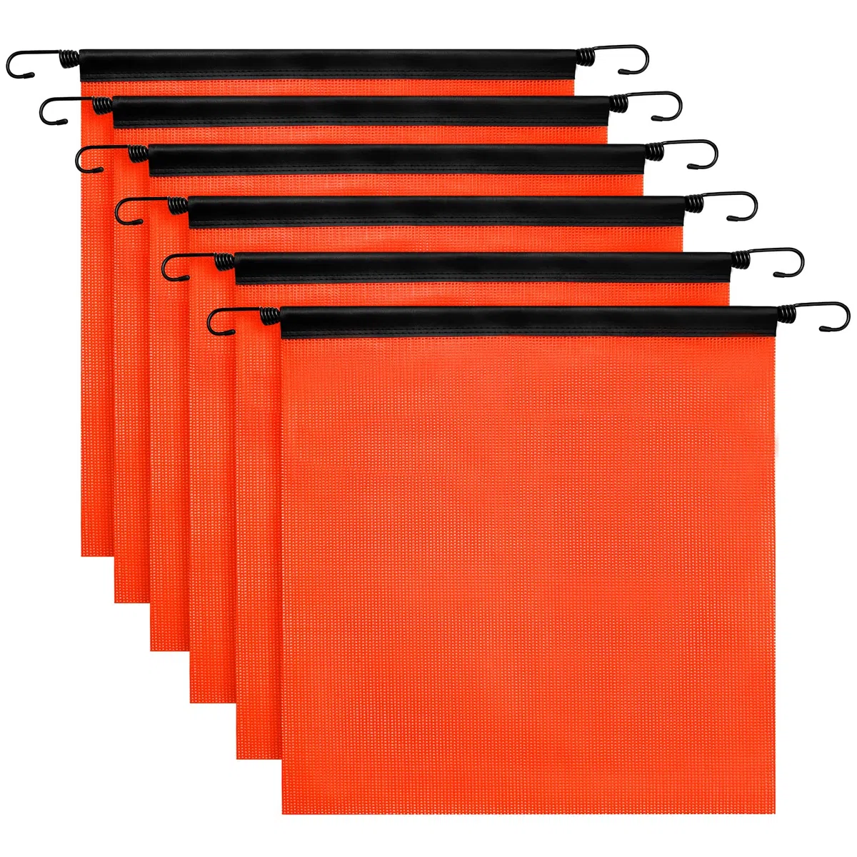 Lot de 6 drapeaux d'avertissement en maille orange vif, 45,7 x 45,7 cm, très résistants, surdimensionnés avec passepoil en vinyle, cordon élastique et crochet EZ pour remorque et voitures pilotes