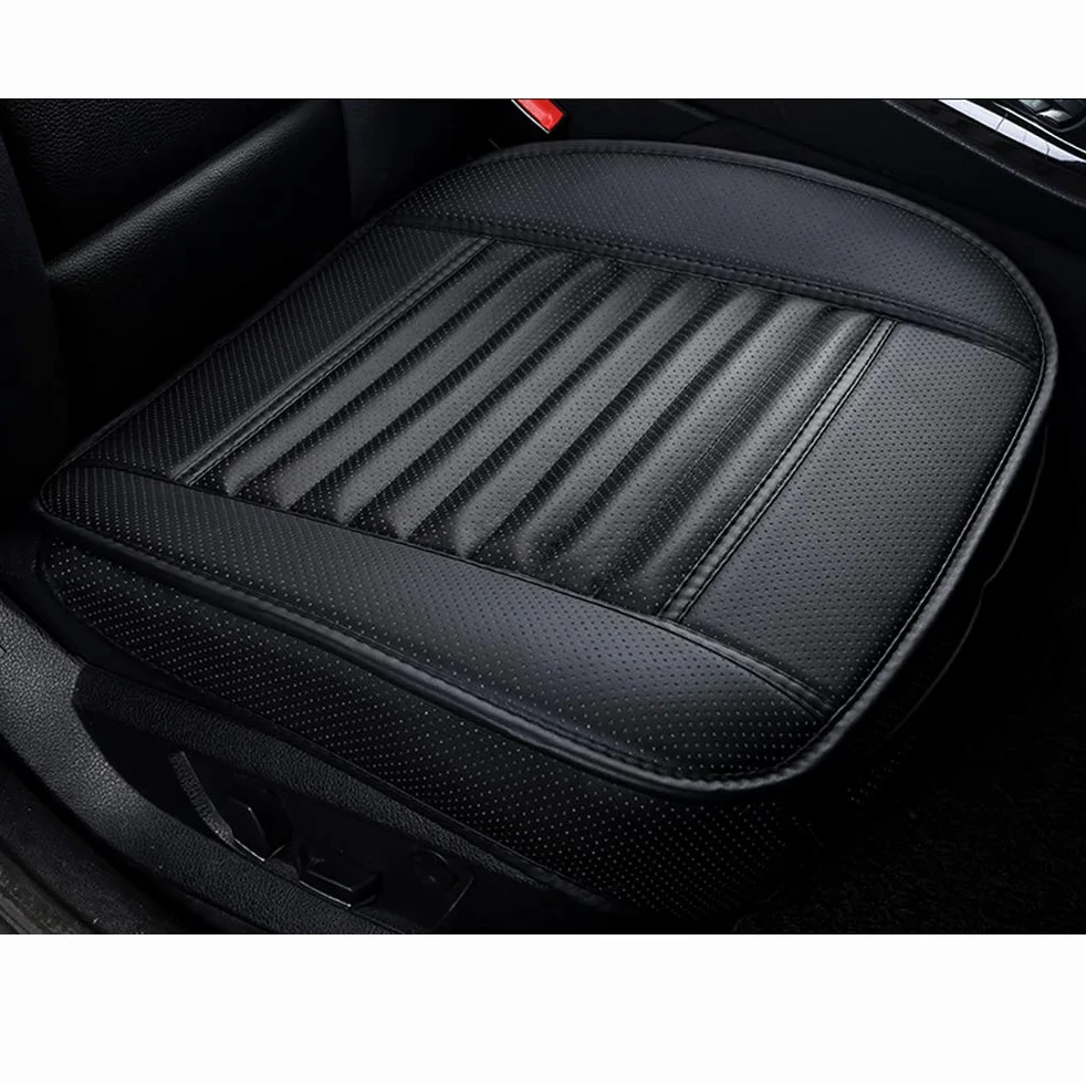 Housse de Siège de Voiture Avant Universelle Super Respirant Charbon de Bois de Bambou Cuir PU,20,8 * 20,1’’(1 Pièce-Noir)
