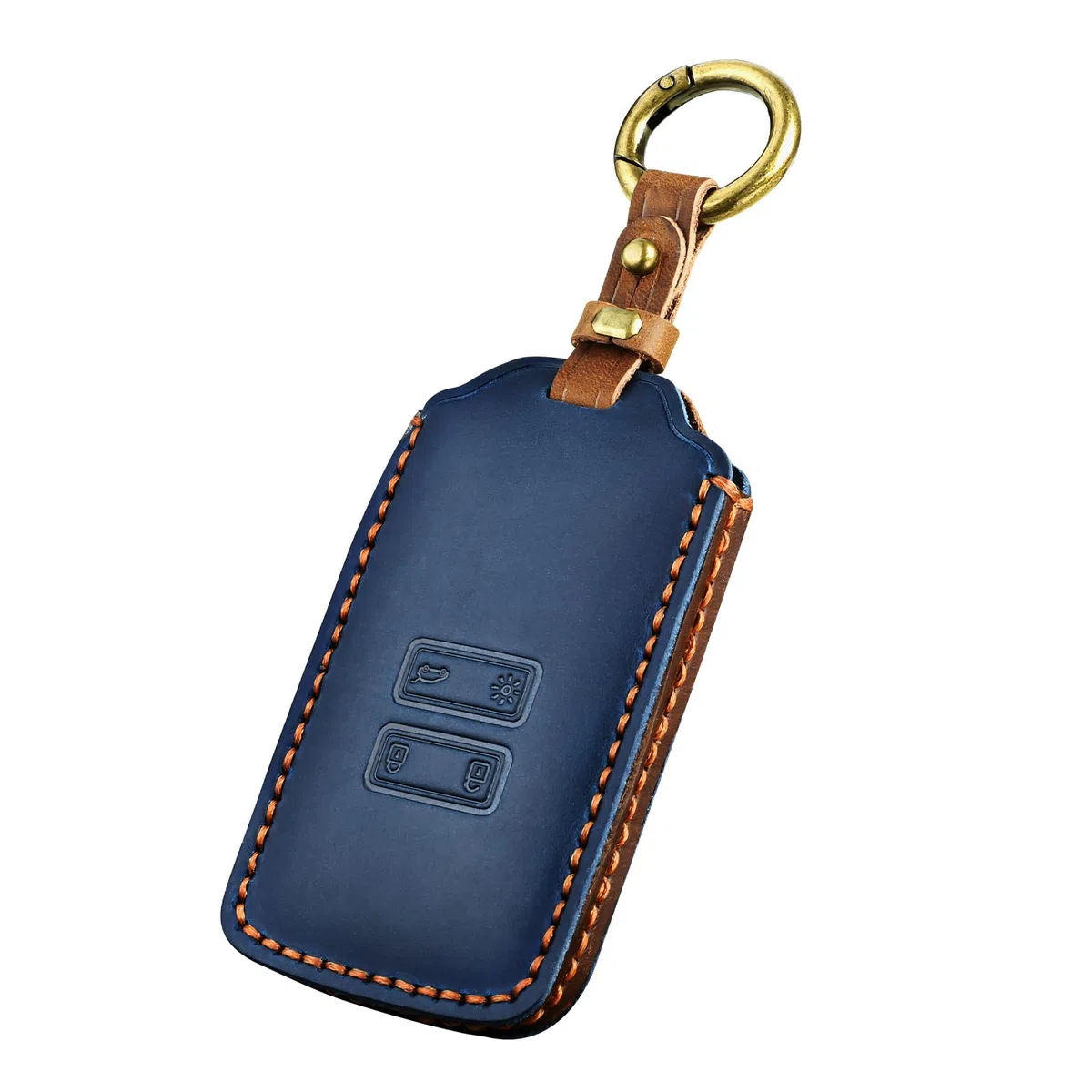 Voiture Clé à Télécommande Étui en Cuir pour Renault Coque de Clé Voiture avec Porte-clés 4 Bouton Accessoire clé de Voiture pour Clio Espace Megane Kadjar Captur Zoe Dacia Arkana, Bleu