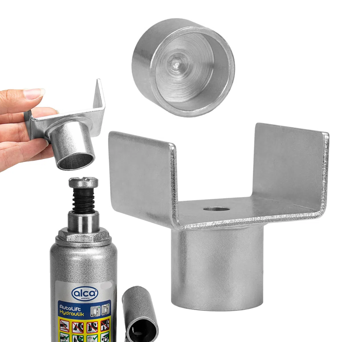 Alca - Support adaptateur en métal en forme de U pour cric hydraulique de bouteille pour caravane, camping 430810