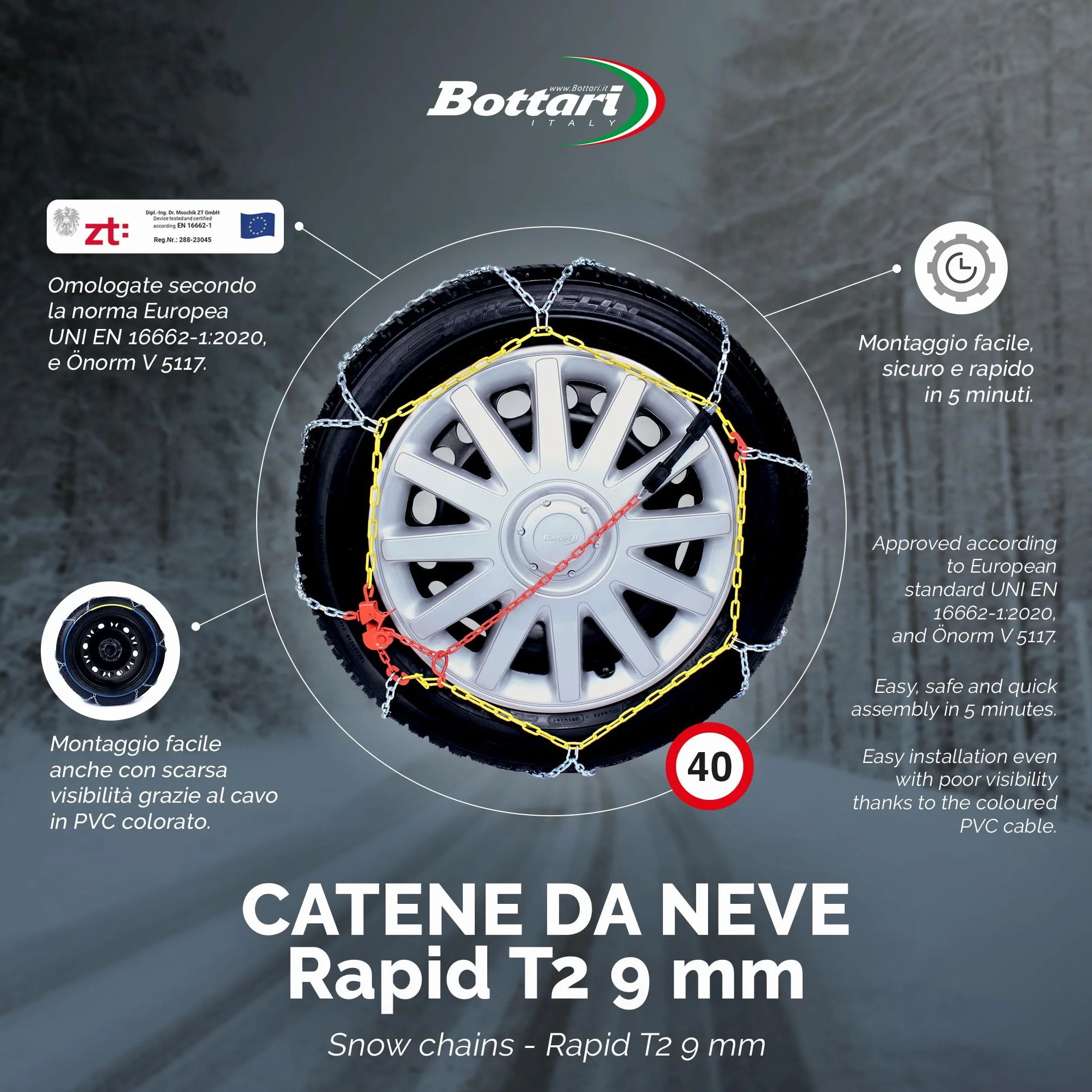 Bottari [Goodyear] 18833 "Rapid T2" Chaines à neige 9 mm, Taille 130, Compatibles ABS et ESP