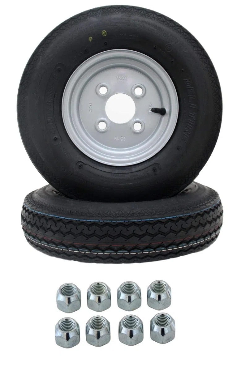 2 pièces de roues de remorque Deli pour Stema DDR avec trou central de 63 mm - Roue complète 4.00-8/4.80-8 4PR Index 70M avec 8 écrous de roue coniques inclus