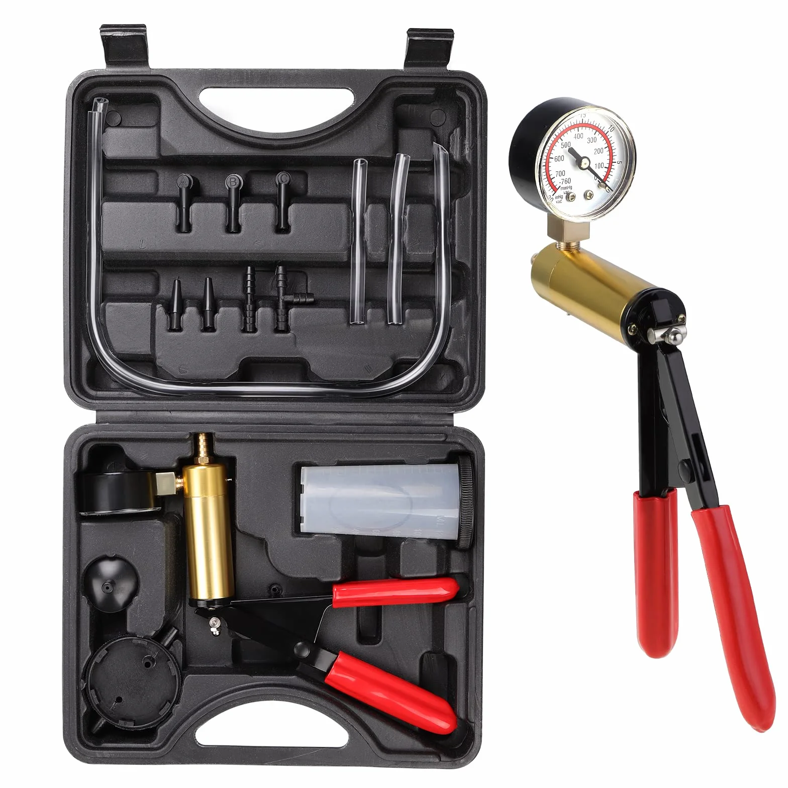 Pompe Manuelle à dépression, Purgeur Liquide de Frein Testeur à Vide, Pompe à Vide Testeur de Vide de Frein Kit Vide Kit Outil de Réparation pour Voiture camions et Motos