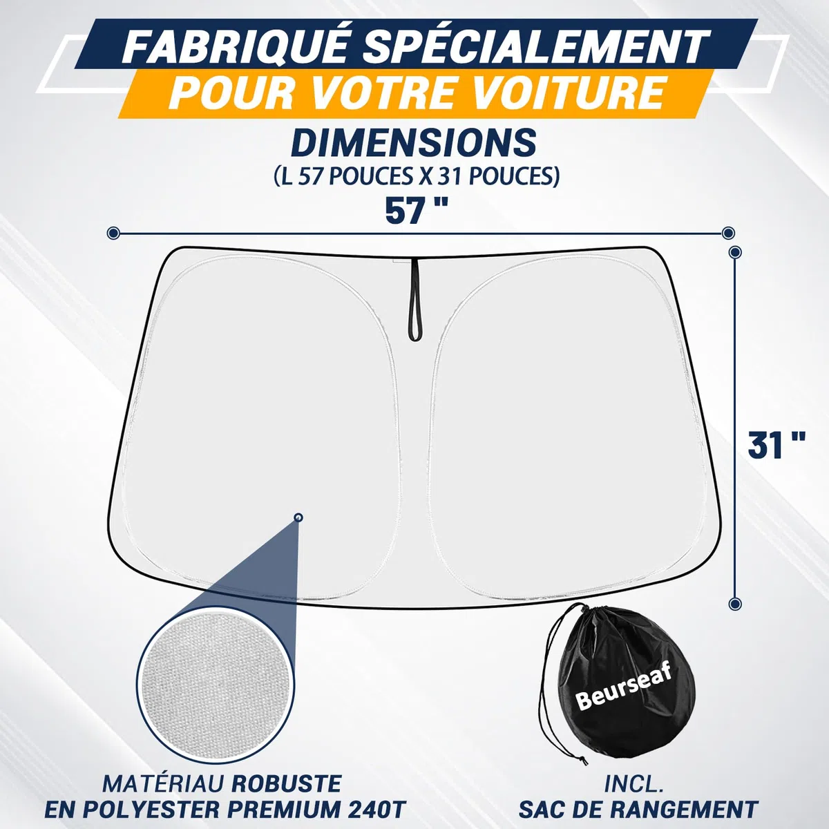 Pare-Soleil Voiture,Pare-Brise de Voiture,Protection UV Voiture,2025 Pliable Parasol réfléchissant avec Protection UV pour Pare-Brise Voiture (L)