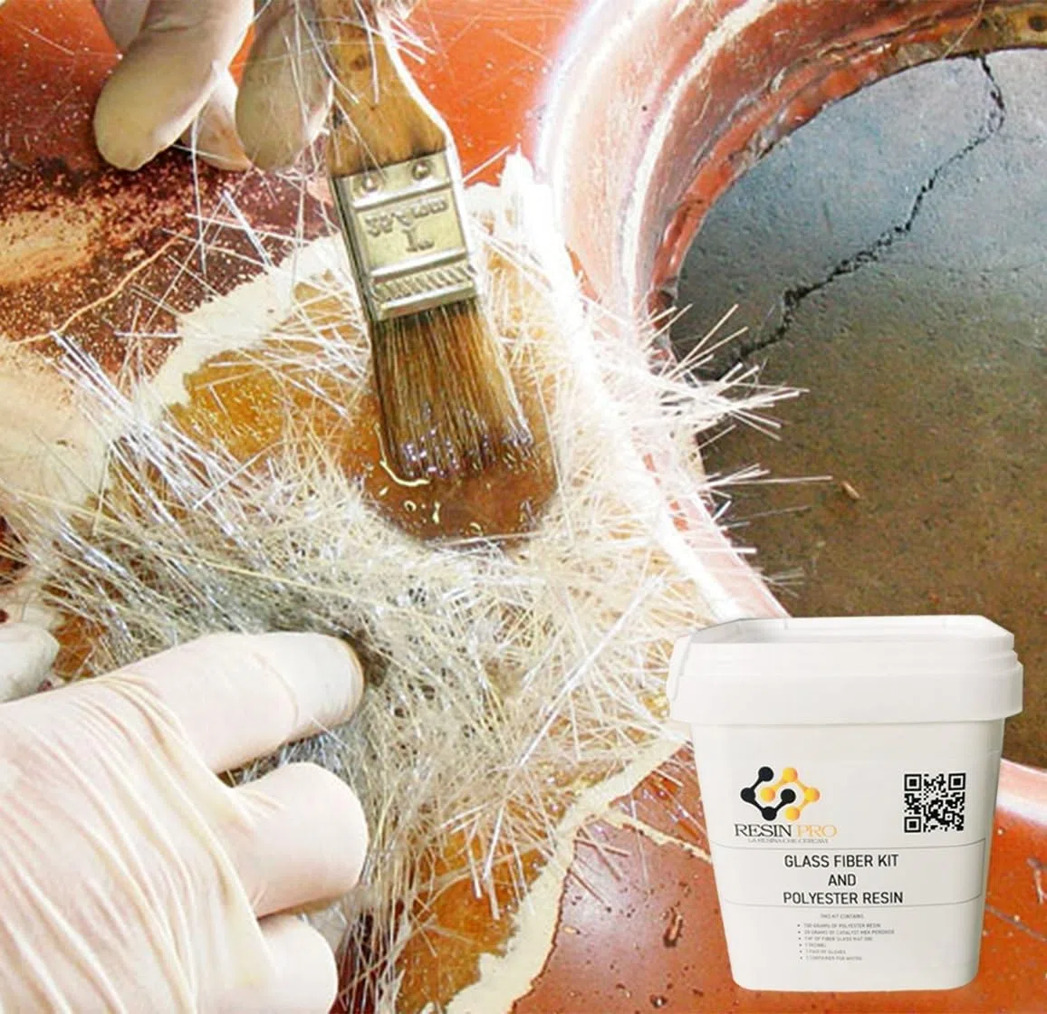 Resin Pro - 700 GR Kit de Réparation Résine Polyester + Fibre de Verre 1M2 MAT 300g/m2 - Rapide, Simple et Durable, Matériau de Renforcement, Résine Polyester Orthophtalique