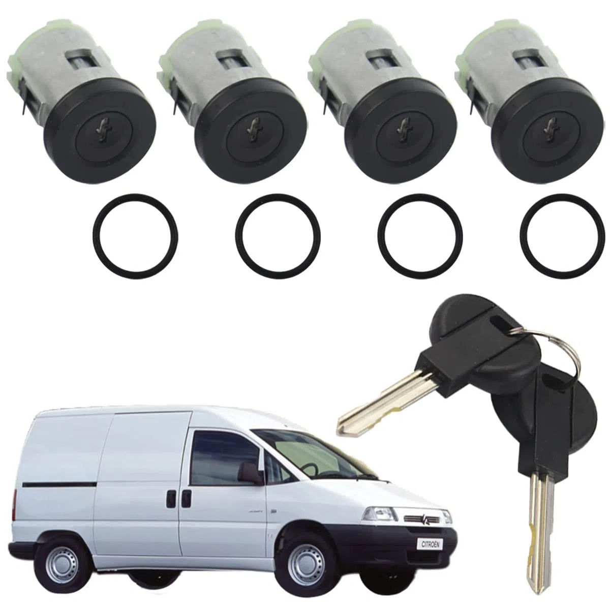 STARKIT PERFORMANCE 4 serrures de porte compatibles pour Expert 1, 806, Jumpy 1, Scudo, Evasion, Ulysse, Zeta (1994-2006) Barillets + double de clés | 9170AY, 4162C9