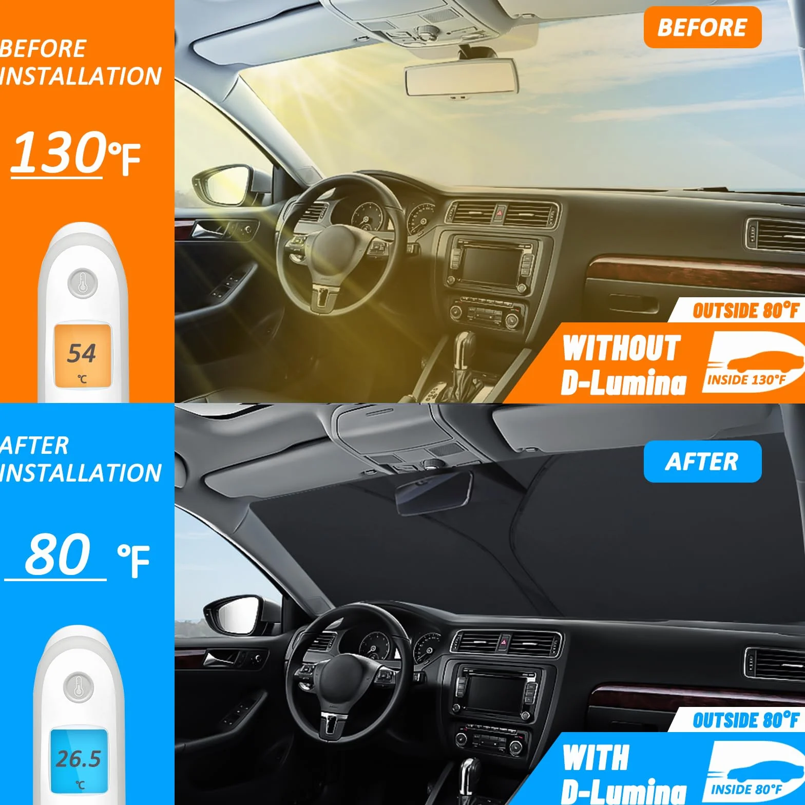D-Lumina Pare-Brise Pare-Soleil pour Peugeot 308 (2008–2015) Accessoires, Protecteur de Protection de Pare Soleil Voiture Contre Les Rayons UV, Pliable et Portable