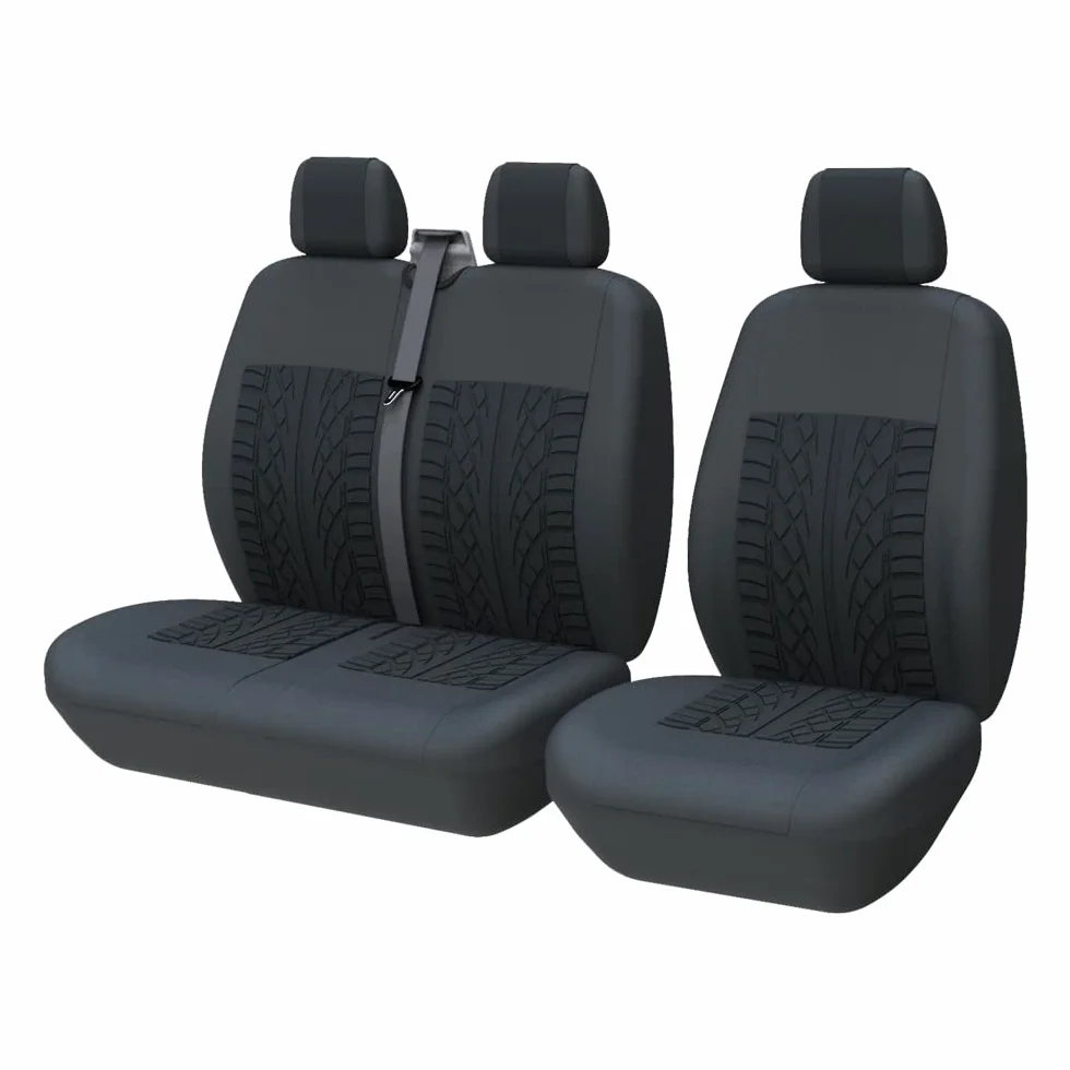 TOYOUN Housses de Sieges Universelles, Housse Couverture Couvre Sieges pour Camion Camionnette Van Bus pour conducteur et Passager 2 + 1, Housses de siège Avant Simple et Double, Impression 3D, Noir