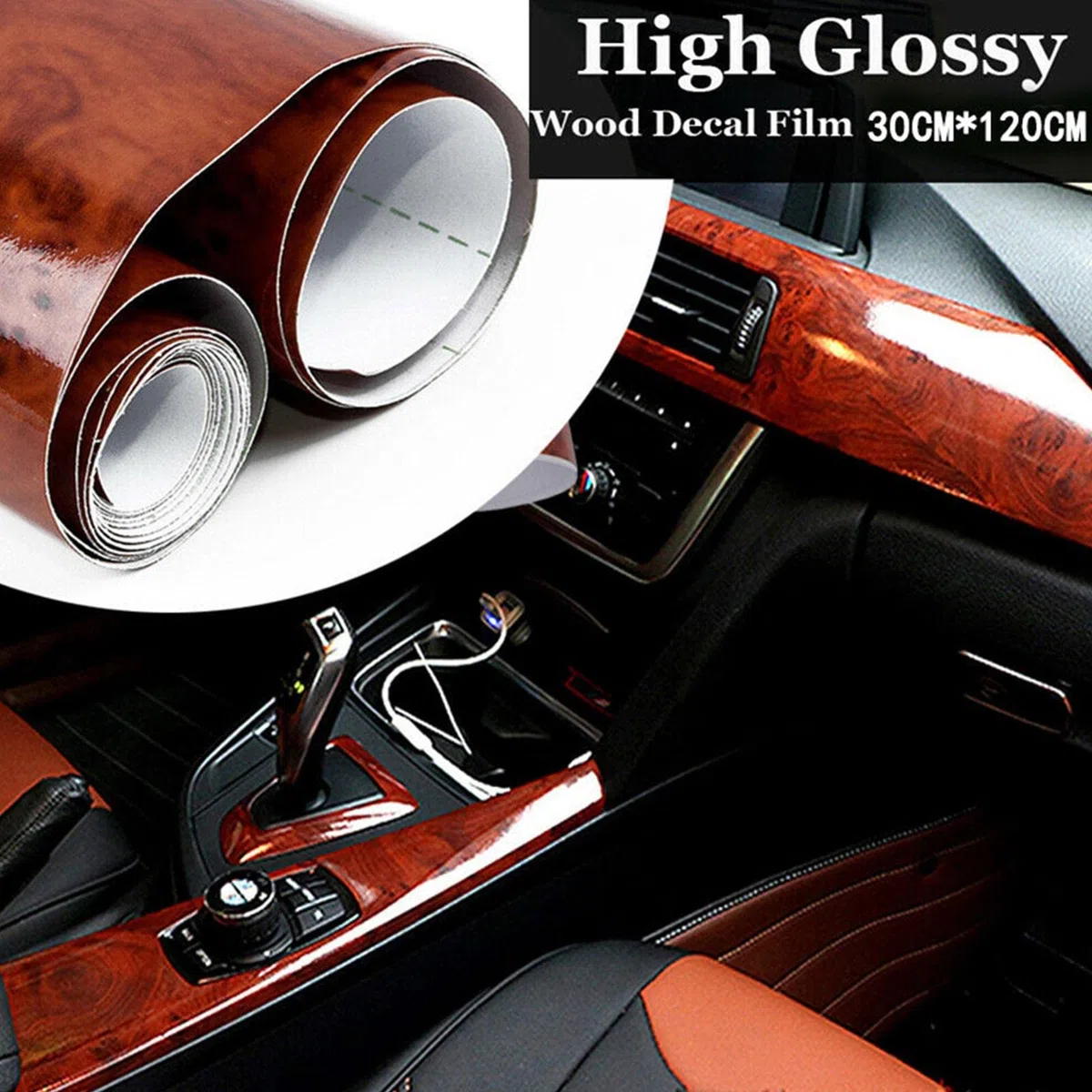 Film Intérieur De La Voiture - Enveloppe En Vinyle À Grains De Bois - Bricolage Brillant En Acajou Brillant Autocollant De Couleur - Autocollant Décoratif Pour Animaux De Compagnie Pour Tableau De Bor