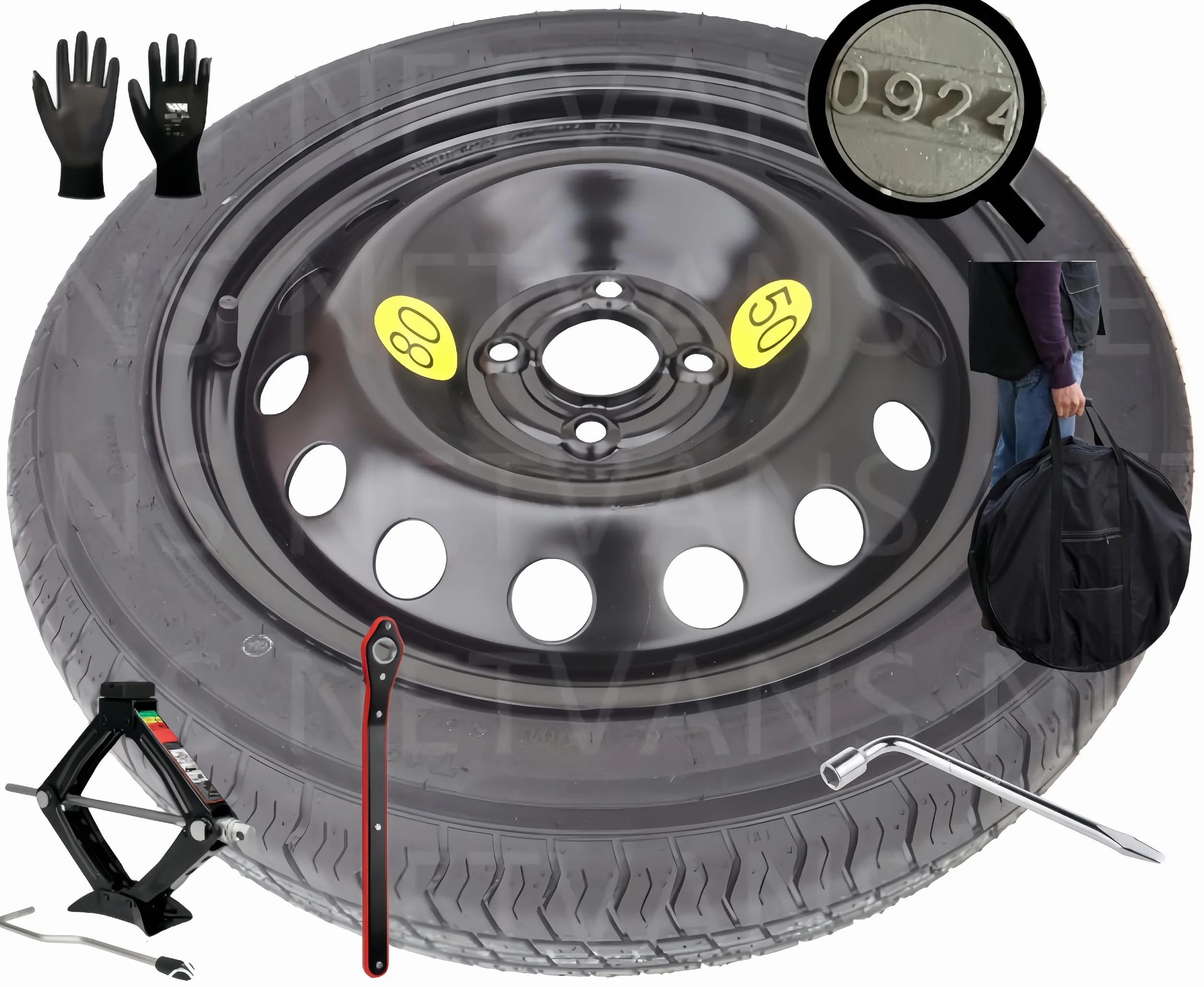 D'ANGELO 1988 Kit Roue de secours 17" compatible avec A3 Sportback avec Cric, Clé et Sac