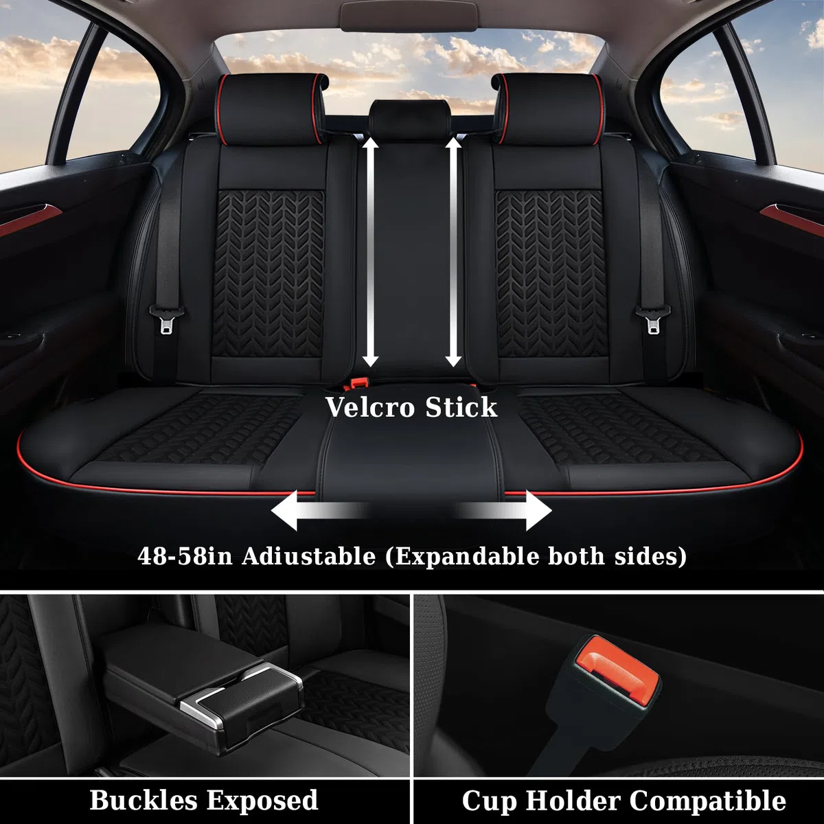 Coverado Housse de siège Voiture Cuir, Respirant Protection Siege Voiture Universelle pour 5 Places avec Soutien Lombaire, Ensembles de Housses de siège imperméable pour berline SUV Pick-up