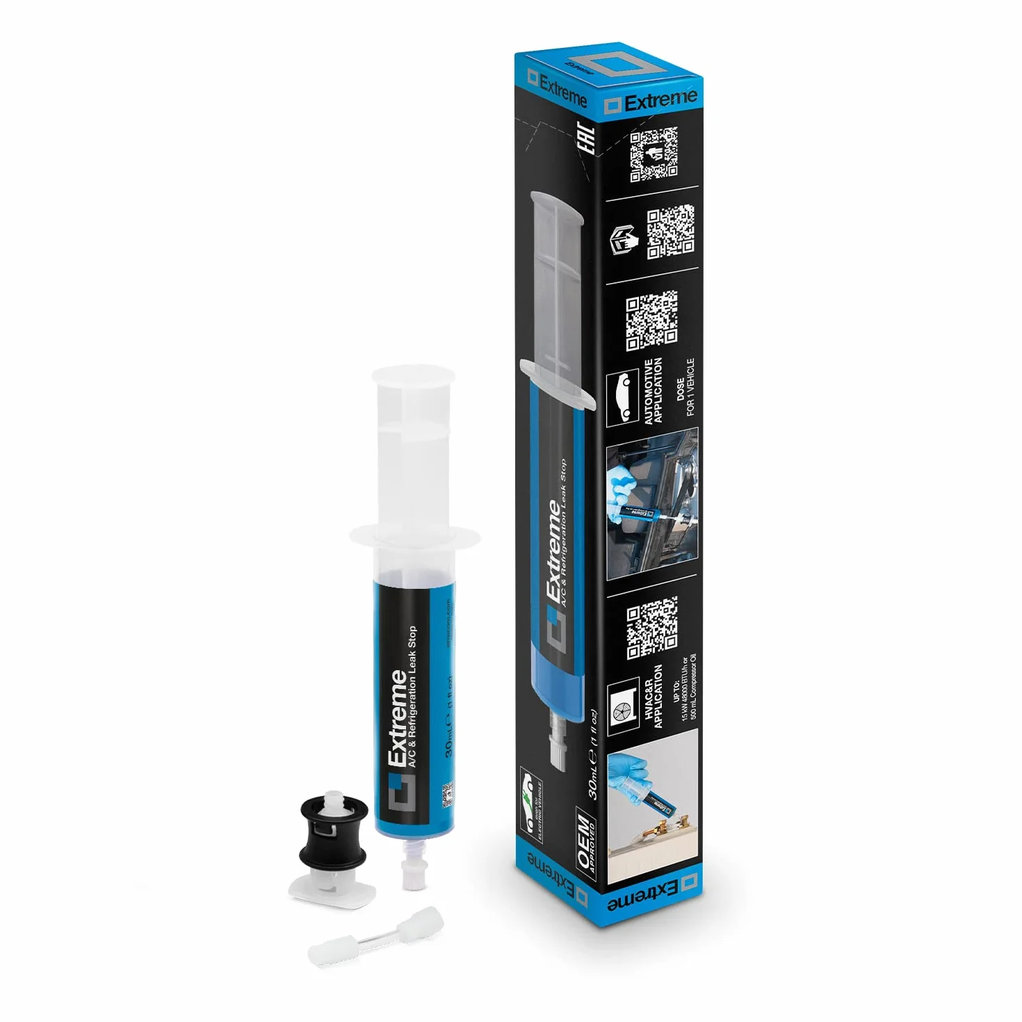 ERRECOM Extreme – 30 ML, Stop-Fuites pour Systèmes de Climatisation de Vehicules avec Gaz Réfrigérant R134a, Contient Adaptateur pour Vanne de Charge coté Basse Pression R134a
