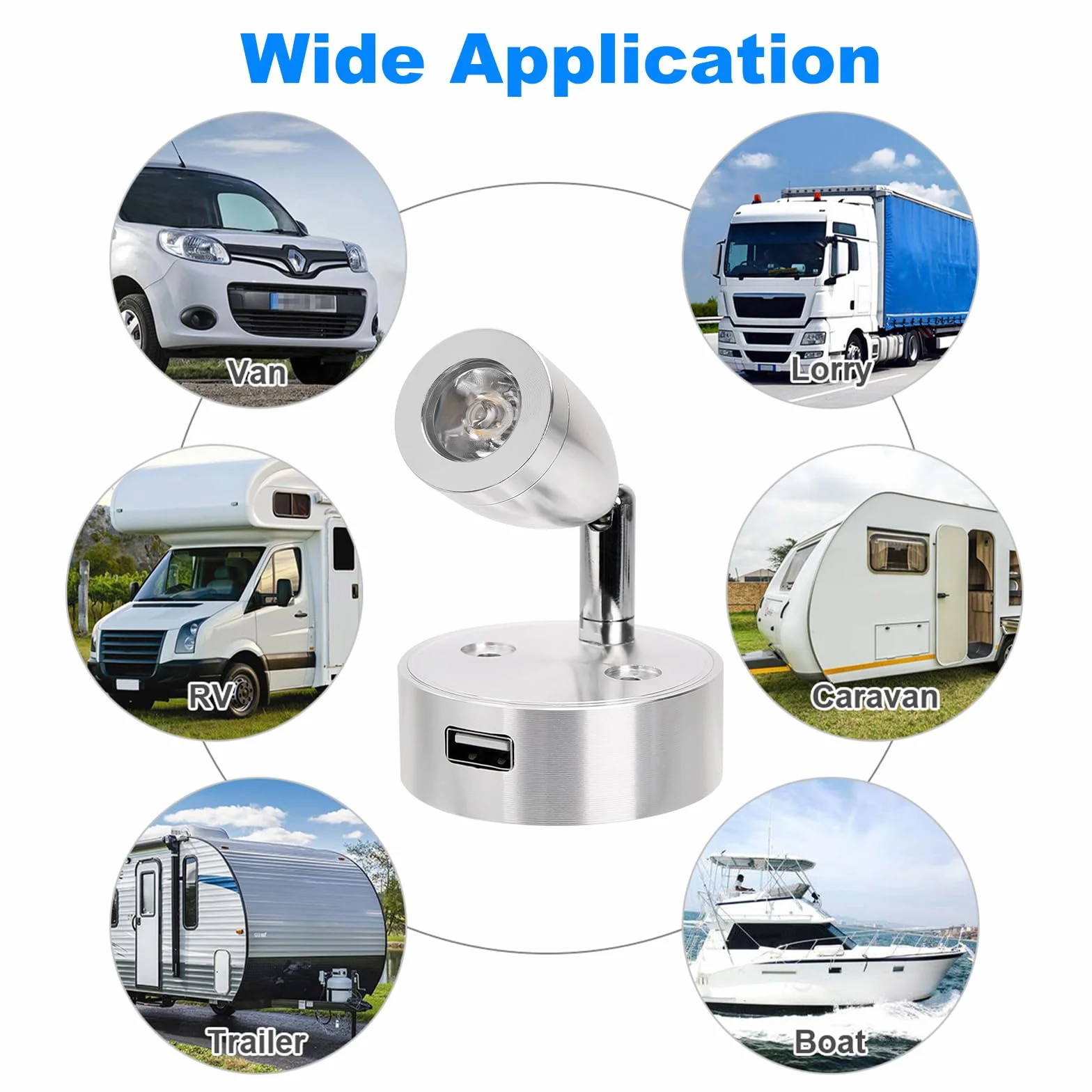 SUPAREE Lampe 12V LED Caravane 12V Éclairage LED USB Lampe de Lecture Camping Car 3200K Dimmable avec Prise USB Interrupteur Tactile pour RV Camion Bateau Van Fourgon 2Pcs