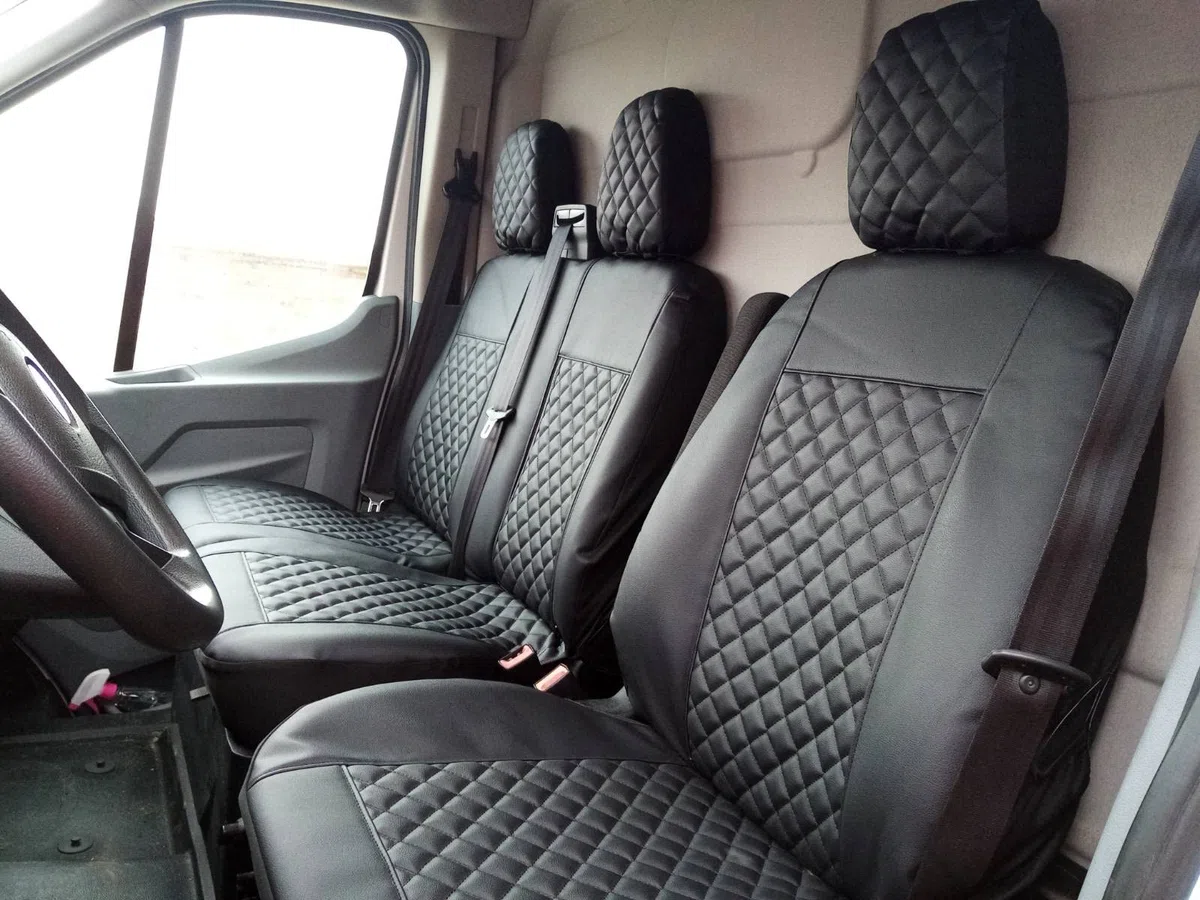 Housses de siège avant 2+1 adaptées pour FORD TRANSIT CUSTOM après 2015 petite cabine en cuir écologique noir pour conduite à gauche