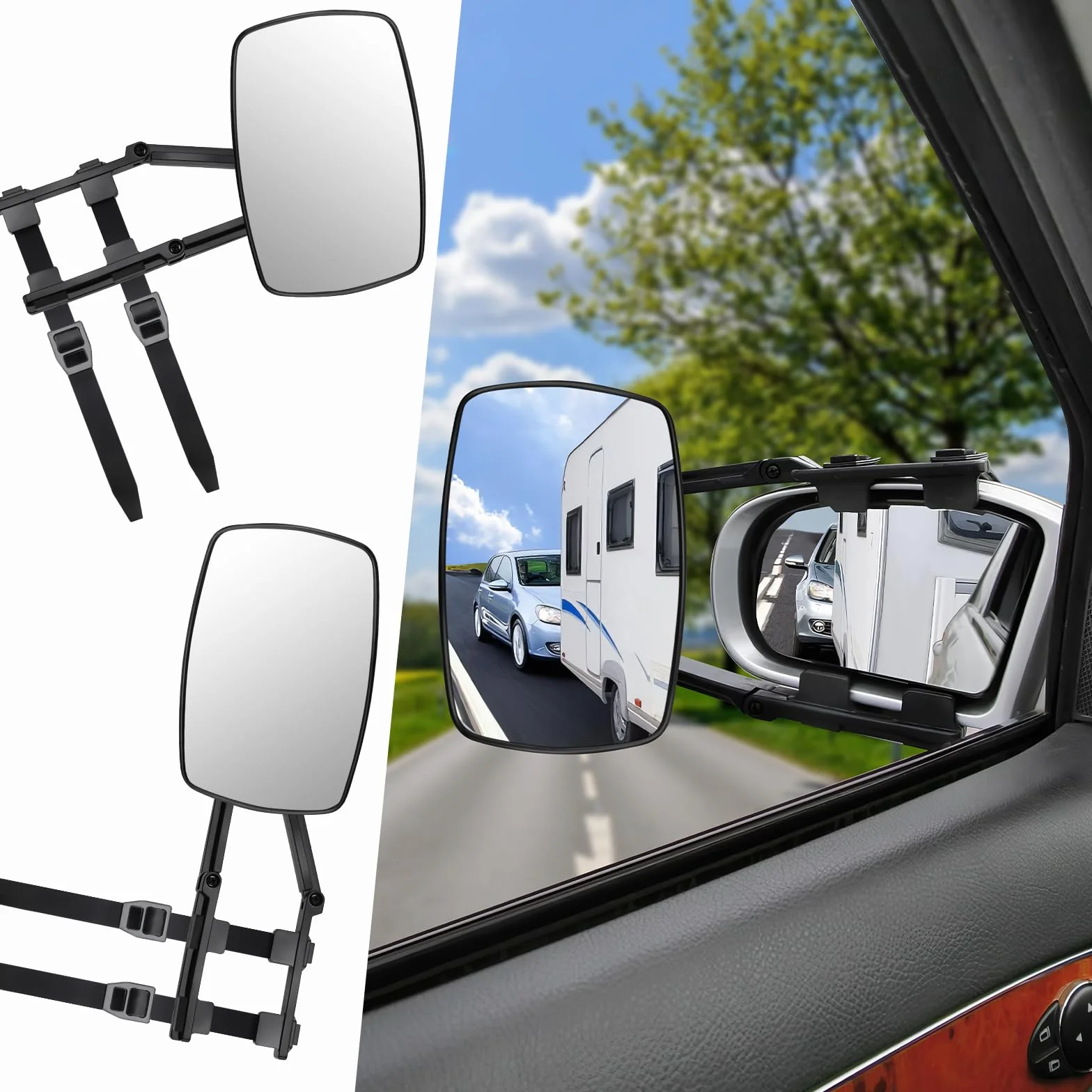 KAOLALI 2pcs Rétroviseur de remorquage Voiture Rétroviseurs de Remorquage de Caravane, Rétroviseur d'extension Extérieurs Réglable pour Camping-Car, Caravane, RV, Fourgons
